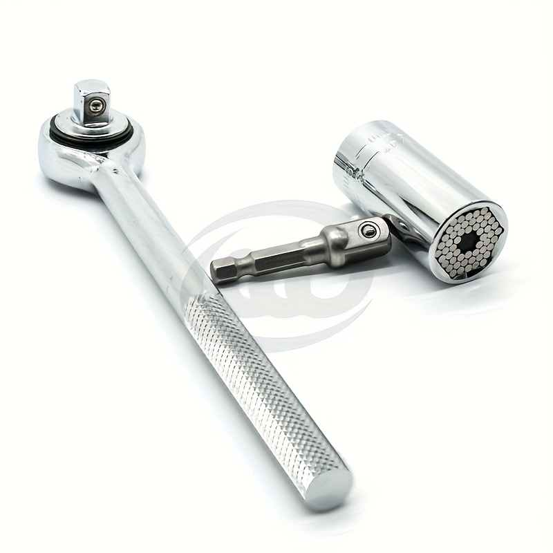 2pcs set of professional socket wrench set - stainless steel material, adjustable 7-19mm, with ratchet wrench and drill adapter, alloy material, suitable for a variety of applications, industrial tool kit