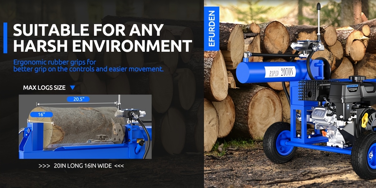 [Portable Log Splitter] 20 Ton Portable Log Splitter with 7HP Engine Hydraulic Pump, Auto Return Function, Horizontal Beam Steel Wedge for Home Forestry Use