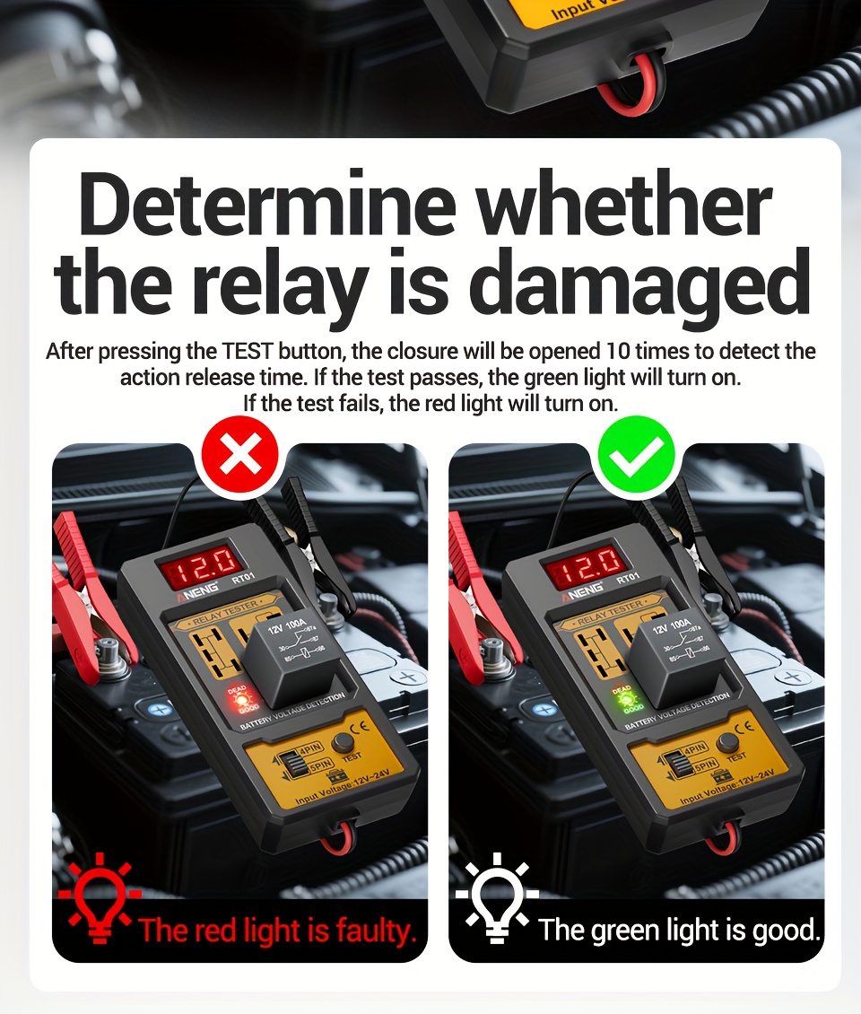 ANENG Automotive relay tester RT01 voltage detector digital display voltage battery 4/ 5-pin relay  12V-24V automotive battery inspection integrated design diagnostic tools No battery, Electrical Testing Tool, Easytouse Tool, Handheld Device, Durable Construction, Precision Instrument, Repair Professionals, Diy Enthusiasts