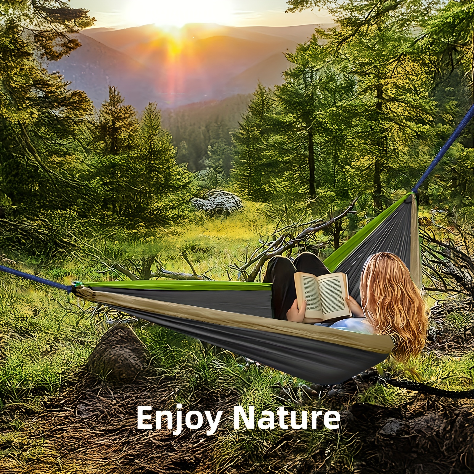 Extra Large Double Camping Hammock, 118.11inch x 78.74inch (118.11*78.74inch), Includes Two 78.74inch Tree Straps, Two Yard Firm D-Shaped Stainless Steel Hooks, and a Storage Bag with 8+1 Rings per Strap, Portable Hammock Made of 210T Nylon Material. Easy to Install, Suitable for Camping - Image 17
