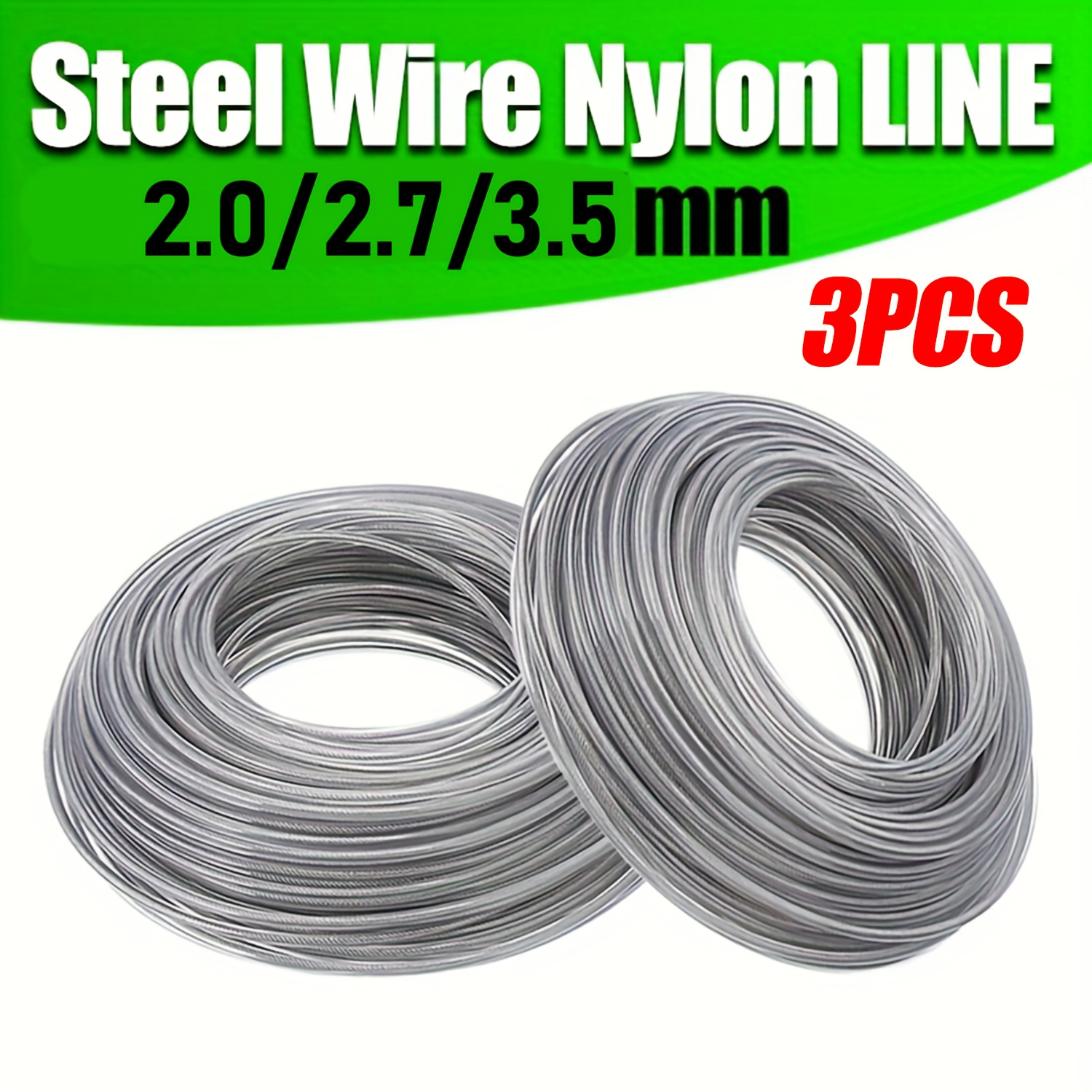 3pcs Steel Wire Core Nylon Trimmer Line, 5/10m (16.40/32.8ft) - 2.0/2.7/3.5mm Diameter, Durable Lawn Mower Cord Replacement for Brushcutter, High-Efficiency Grass Cutter String, Metal Material, Lawn Mower Accessories | Durable Lawn Cord | Metallic Finish
