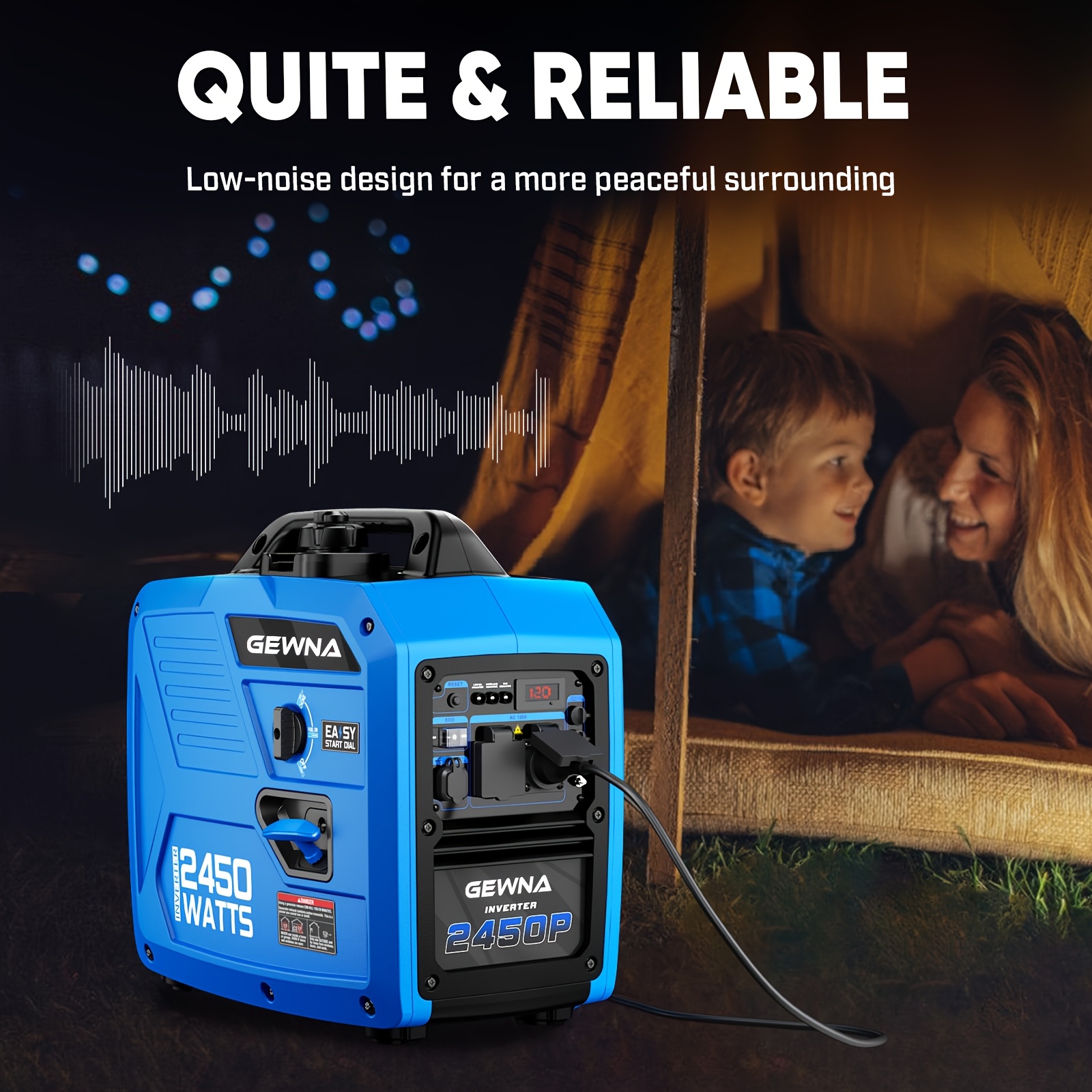 2450W Portable Inverter Generator for Home Use, Super Quiet Outdoor Generator for Camping Outdoor Emergency Power Backup, 1.6Gallon Large Fuel Tank Up to 8.3 Hours Use, EPA Compliant,  Lightweight Design, Easy Transport, Highperformance Engine, Backup Generator, Emergency Preparedness, Offgrid Living
