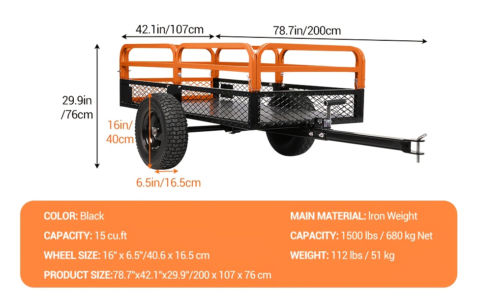 1500 lb Heavy-Duty Steel Dump Truck Trailer - 15 cu ft All-Terrain Utility Cart with Detachable Sides & Hand/Foot Dump, Hitch for ATV/UTV/Lawn Mower/Tractor, Reinforced Frame & Mesh Floor, Easy-Release Mechanism for Yard Work, Farm, Construction, Landscaping, Farm Hauling, Construction Hauling, Rugged Design, Durable Build, Property Maintenance
