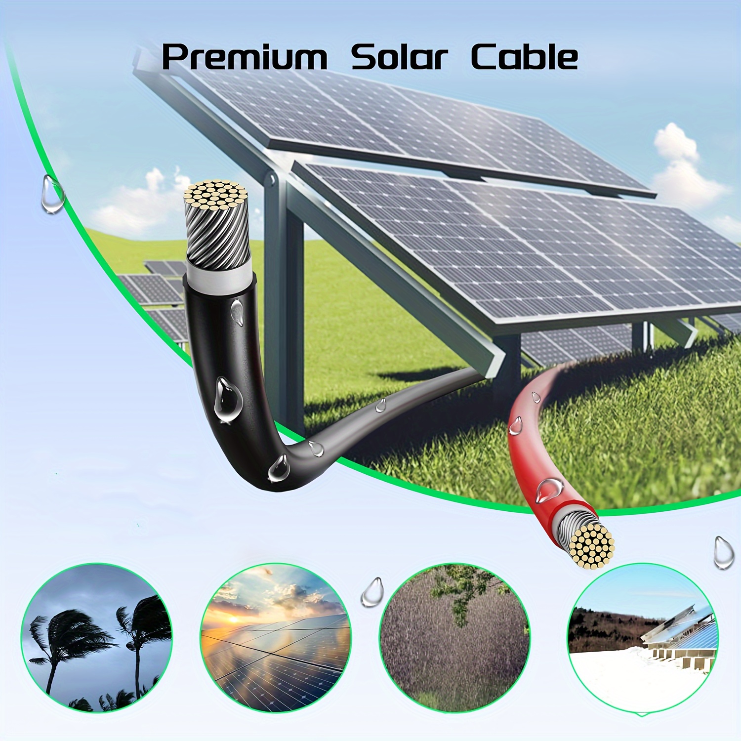 Solar Panel Wire Black Red Kit (30FT/50FT/65FT/100FT), Battery Powered Solar Panel Extension Wire 10AWG (6mm ²) Tin Plated Copper Wire, Suitable For Outdoor Car RV Marine Solar Panels (black+red)