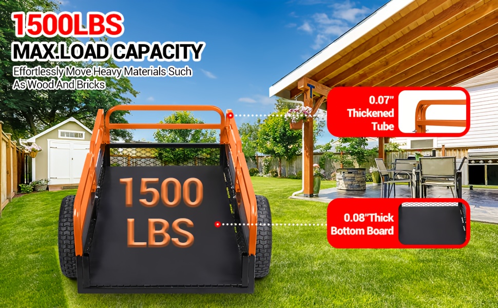 1500 lb Heavy-Duty Steel Dump Truck Trailer - 15 cu ft All-Terrain Utility Cart with Detachable Sides & Hand/Foot Dump, Hitch for ATV/UTV/Lawn Mower/Tractor, Reinforced Frame & Mesh Floor, Easy-Release Mechanism for Yard Work, Farm, Construction, Landscaping, Farm Hauling, Construction Hauling, Rugged Design, Durable Build, Property Maintenance