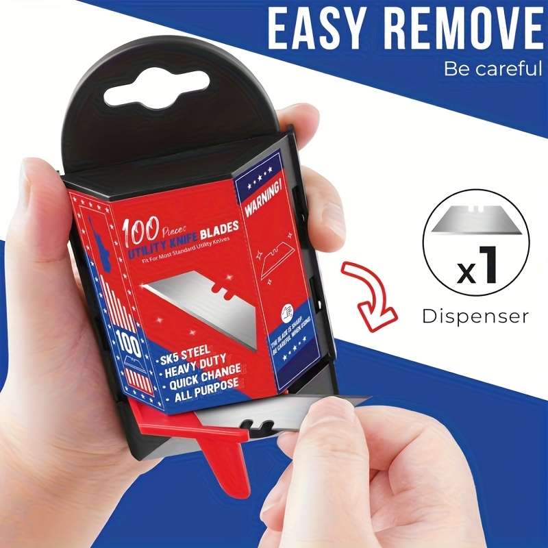 50/100/200/300pcs Utility Knife Blades - SK5 Steel Heavy Duty All-Purpose Blades with Ergonomic Handle, No-Tool Replacement for Box Cutting, Scraping Paint, Home, Office, Bathroom, Box Cutter for Cutting Boxes, Office Supplies, Sleek Metallic Finish, Durable Metal Blades