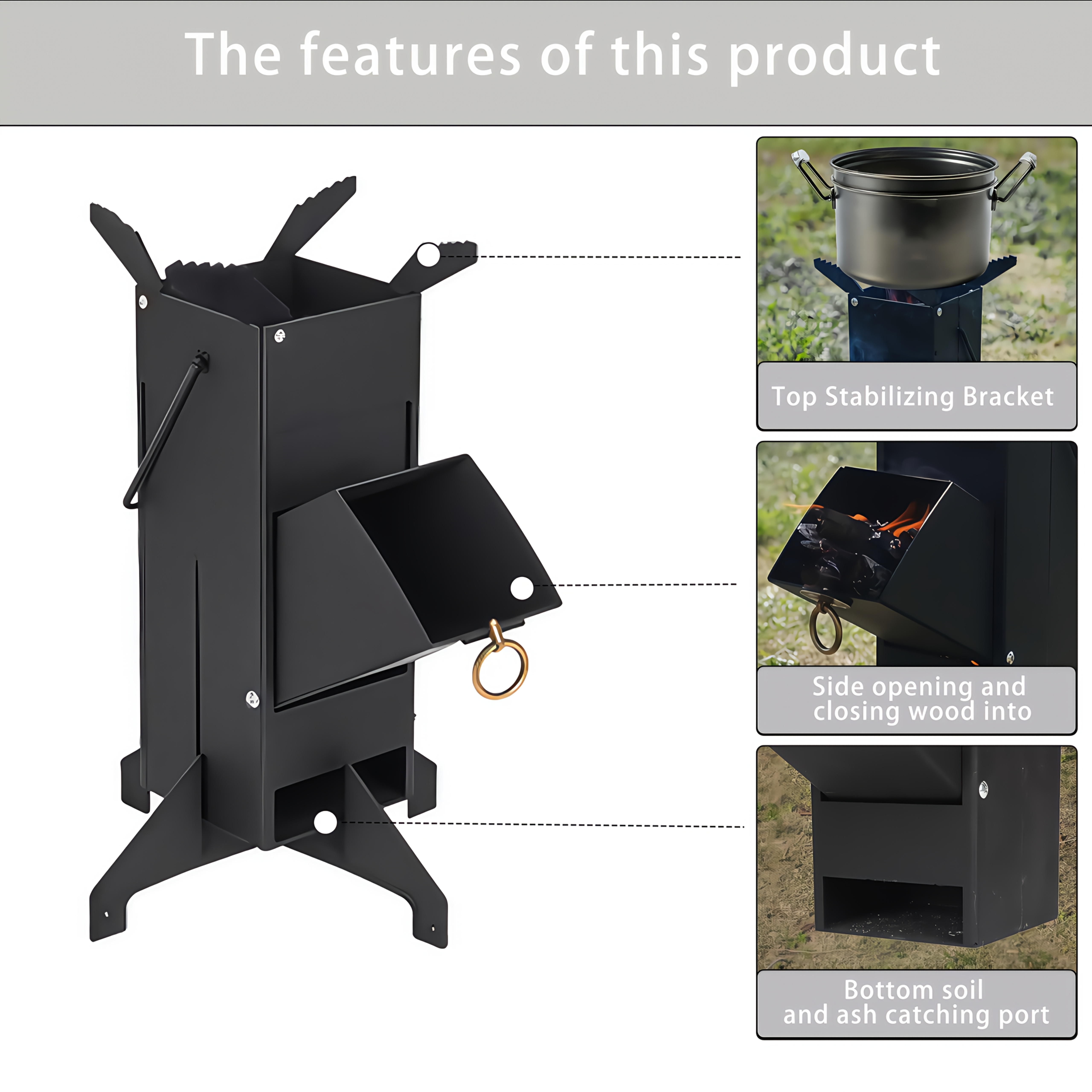 Pinyang Multi Functional Rocket Stove - Detachable Design, Heavy-duty Wood Burning, Suitable For Courtyard Cooking, Heating, And Grilling