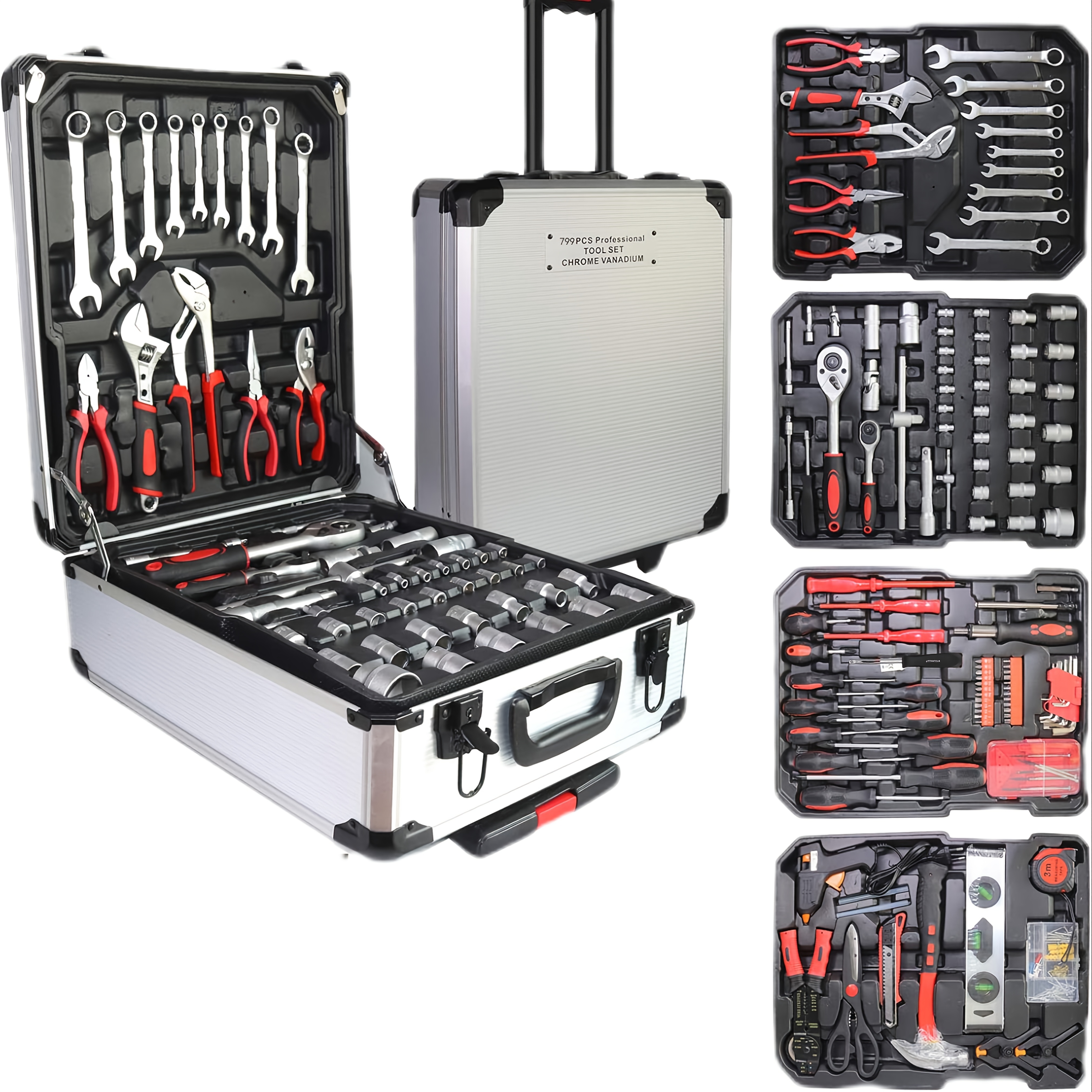 799pcs Yard Firm Home Improvement Tool Set with Ratchet Wrench | 1/4", 3/8", 1/2" Drive CR-V Steel Sockets | Multifunctional S2 Alloy Steel Set Includes Extensions, Bits & Case for Professional Car, Tire & DIY Repairs