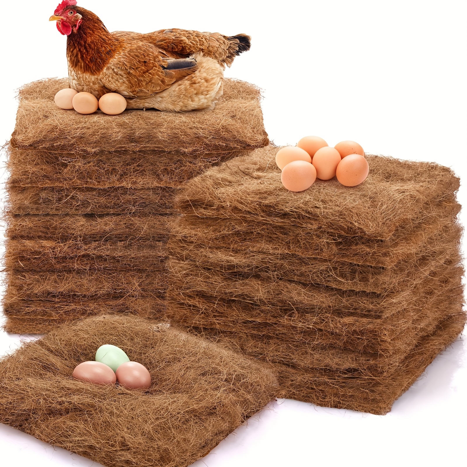 24 Pack Natural Coconut Fiber Chicken Nesting Pads - Yard Firm High-Quality Hen Laying Box Liners, Soft Brown Bedding for Coop Comfort, Fits Most Nesting Boxes, No Electricity Needed, Farmyard Essentials | Rustic Farm Charm | Soft Texture Material, Chicken Coop Accessories