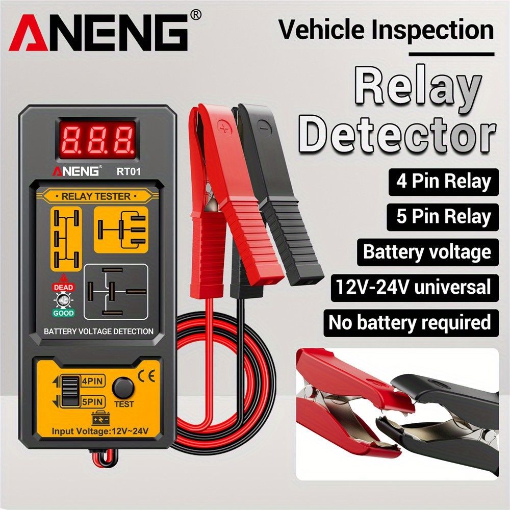 ANENG Automotive relay tester RT01 voltage detector digital display voltage battery 4/ 5-pin relay 12V-24V automotive battery inspection integrated design diagnostic tools No battery, Electrical Testing Tool, Easytouse Tool, Handheld Device, Durable Construction, Precision Instrument, Repair Professionals, Diy Enthusiasts - Image 3