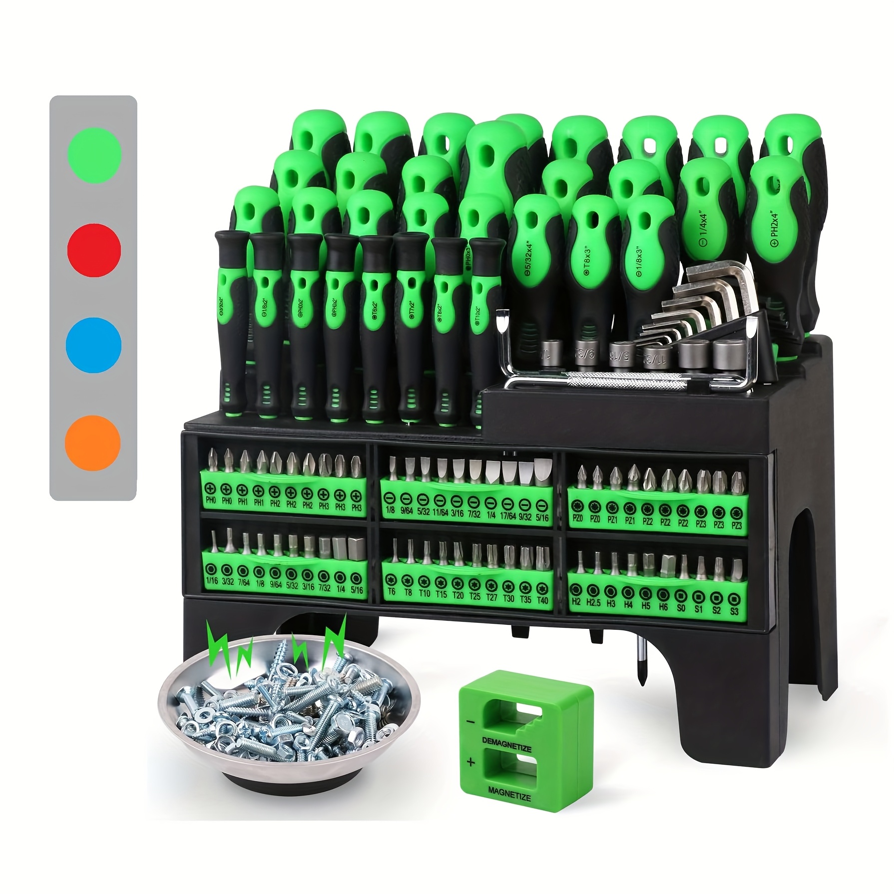 44/50/100/118/131/145pcs Yard Firm Magnetic Screwdriver Set With Plastic Ranking, Includes Precision, Slotted, Phillips, Hex, Pozidriv, Torx Screwdriver Set And Magnetizer Demagnetizer DIY Tools - Perfect Tools Gift For Men (Grey/Green/Red/Blue/ Yellow/Orange)