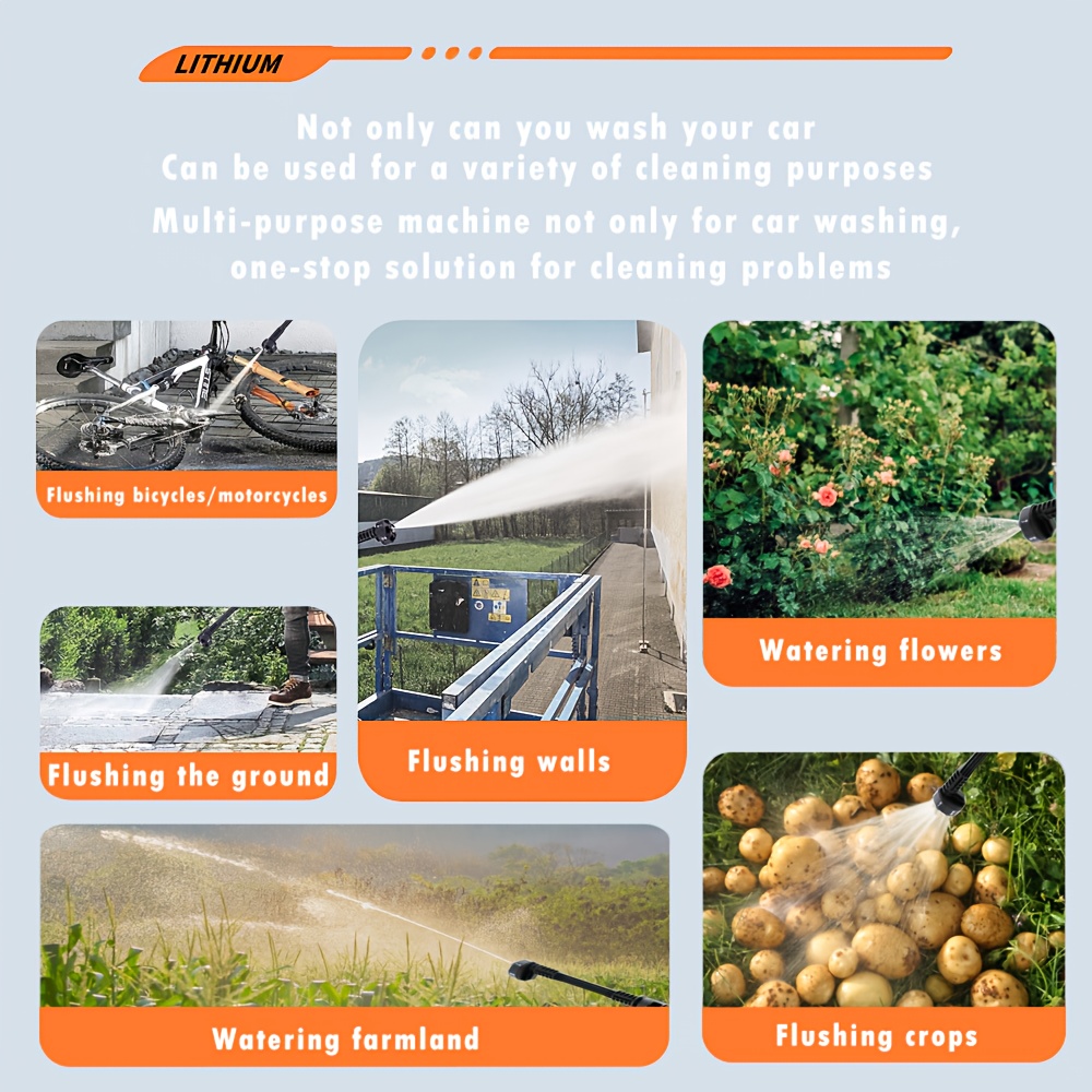 Cordless Pressure Washer, Car Washer - Portable, Rechargeable Electric Cleaning Tool With 4000 PSI Water Gun, Yard Firm Foam Cannon, 2 Rechargeable Batteries, Fast Charger For Easy Car Floor Washing, Exterior Cleaning, And Home And Garden Watering - Image 6