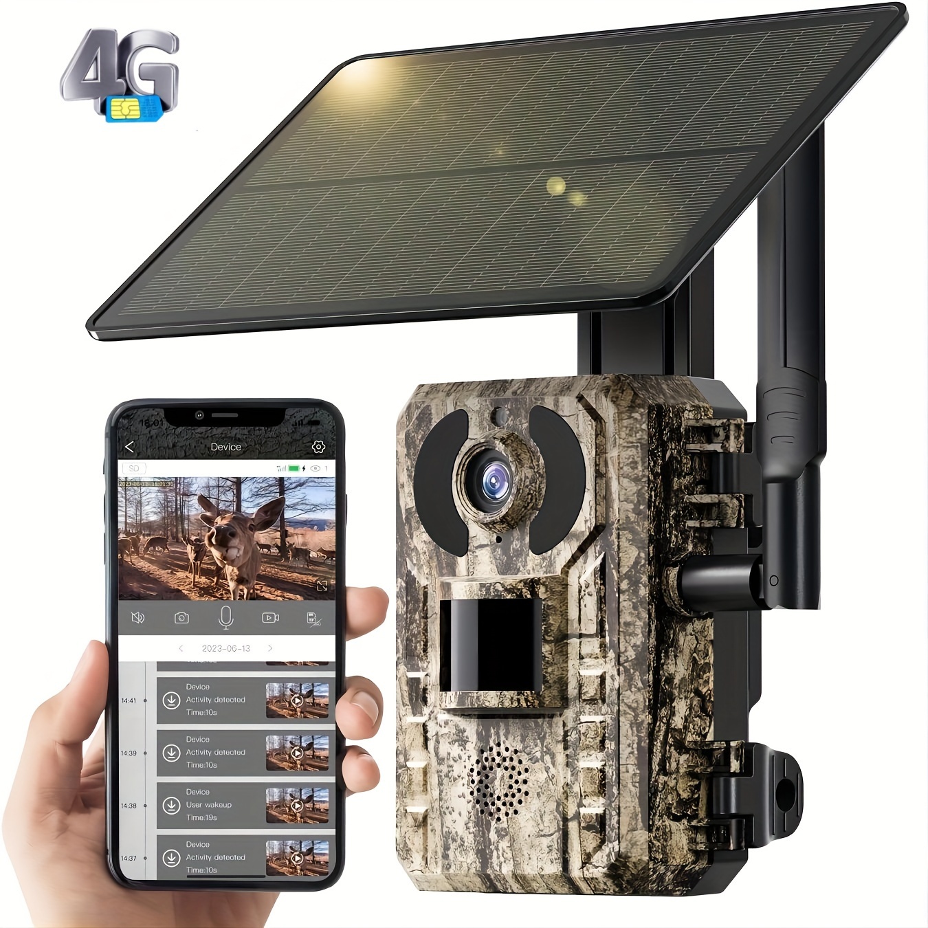3G/4G LTE Trail Camera with 4K Live View, Support Phone APP Live View And Playback, Action Activation And 0.2 Second Trigger Time, Yard Firm Auto HD Night Vision, Built-in SIM Card, with Solar Panel