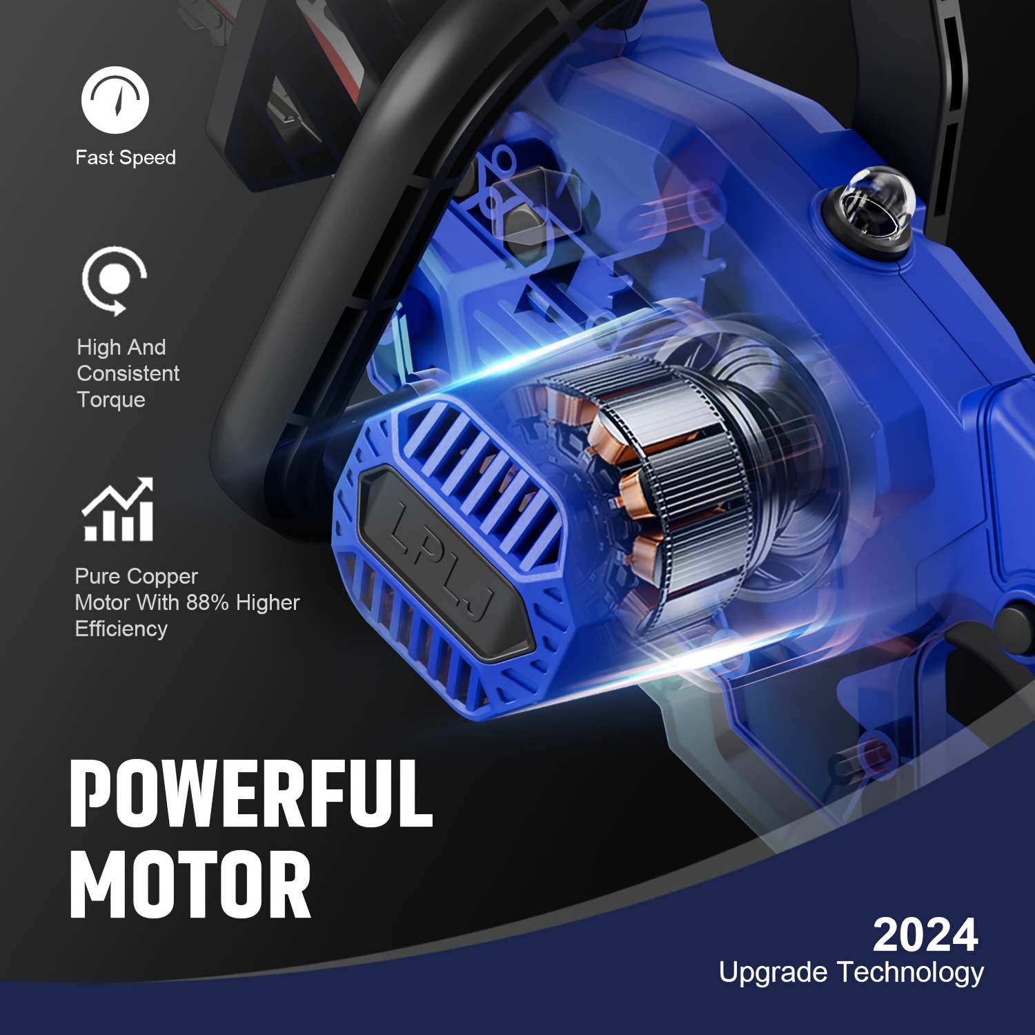 12-Inch Cordless Chainsaw with 20V Brushless Motor & 2x4.0Ah Batteries - Lightweight Handheld Saw for Wood Cutting, Branch Pruning, Gardening - Fast Charger & Safety Lock - Perfect Father's Day/Christmas Gifts for Men/Dad, Wood Cutting Tools, Patriotic Tool Design, Sturdy Metal Construction, DIY Woodworking, Compact Design, Highperformance Motor, Home Gardeners, Best for Christmas