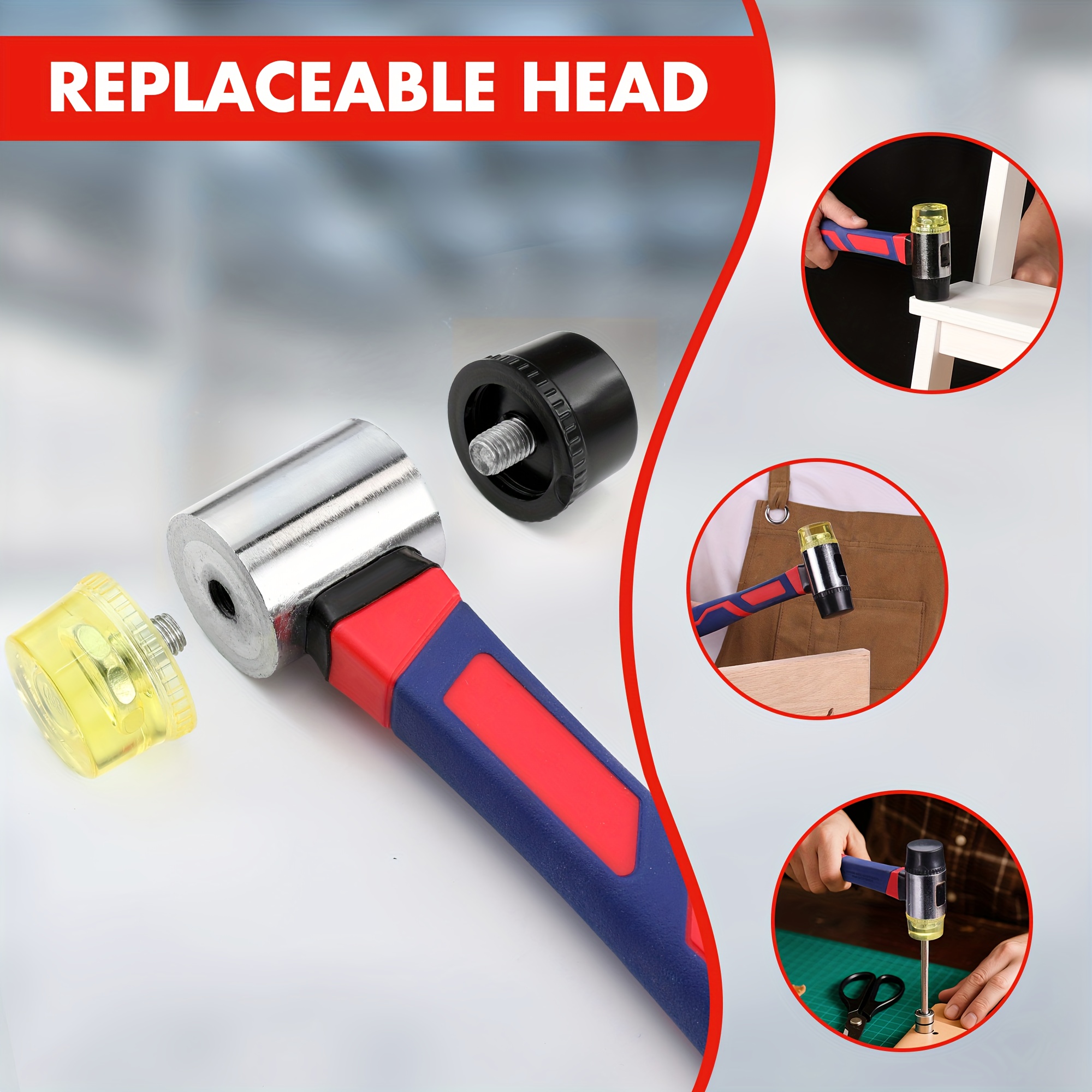 Set of Five Hammers Featuring Forged Steel Heads And Fiberglass Grips, Comprising a 32Oz Rubber Mallet, a 16Oz Claw Hammer, a Ball Peen Hammer, a 3Lb Sledgehammer, And a 22Oz Dual-Face Mallet.