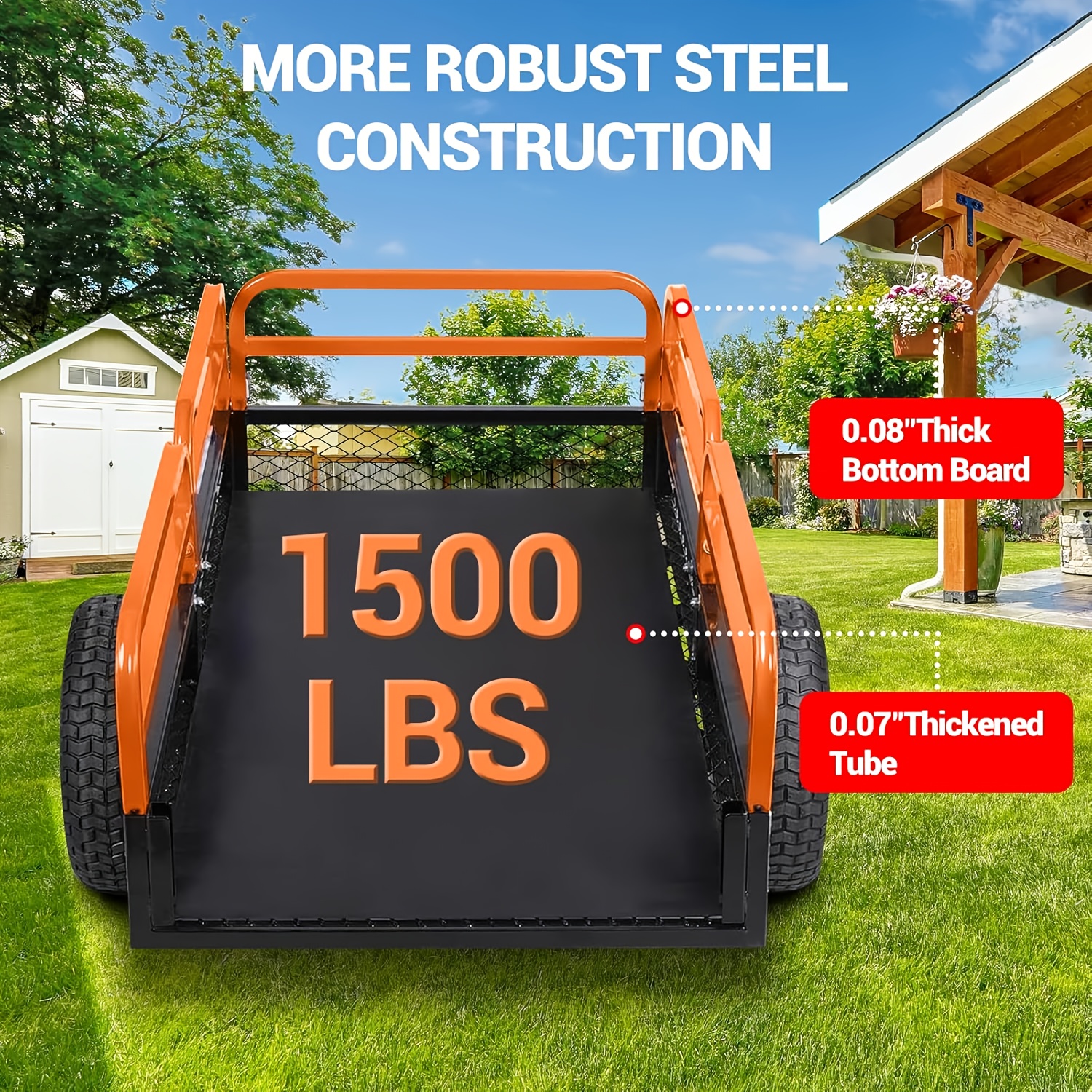 1500 lb Heavy-Duty Steel Dump Truck Trailer - 15 cu ft All-Terrain Utility Cart with Detachable Sides & Hand/Foot Dump, Yard Firm Hitch for ATV/UTV/Lawn Mower/Tractor, Reinforced Frame & Mesh Floor, Easy-Release Mechanism for Yard Work, Farm, Construction, Landscaping, Farm Hauling, Construction Hauling, Rugged Design, Durable Build, Property Maintenance - Image 7