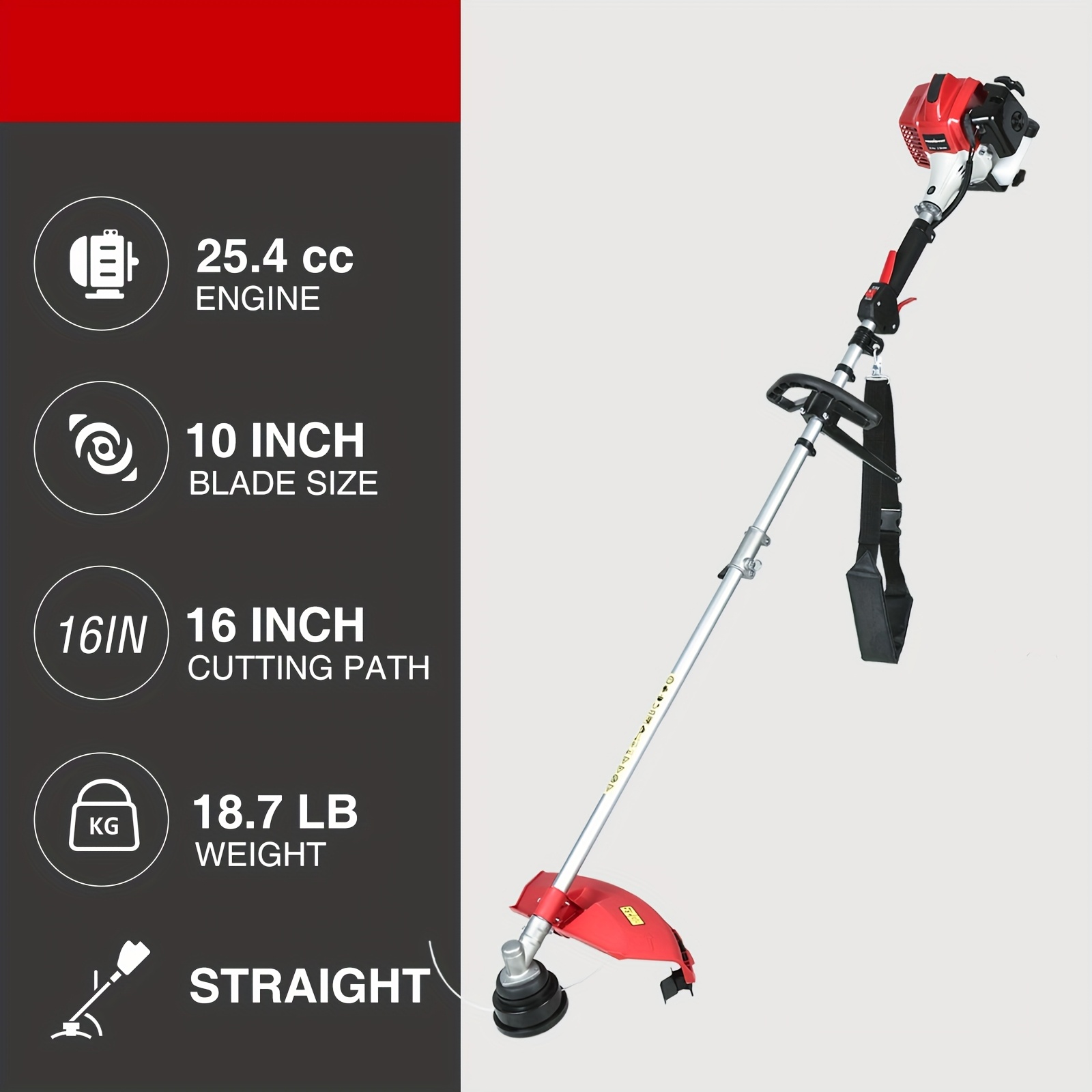 Weed Wacker Gas Powered, Yard Firm 2-Cycle 25.4cc Gas String Trimmer/Edger, 16" And 10" Brush Cutter & Shoulder Strap Included