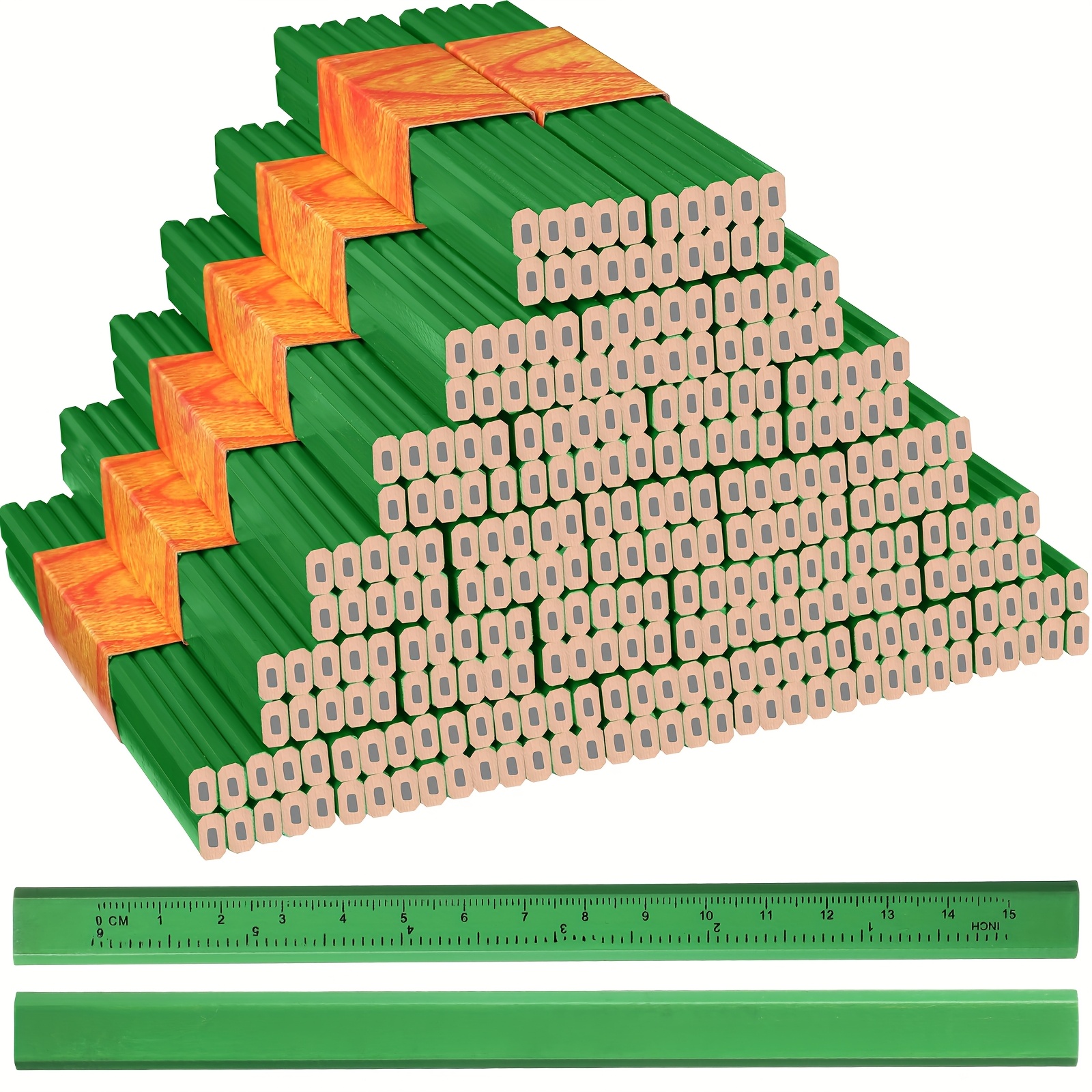 300pcs Carpenter Pencils 7 Inch Octagonal Flat Carpenter Marking Pencils Hard Black Construction Contractor Pens For Woodworking And Concrete Marking (Green)
