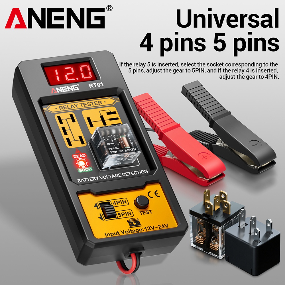 ANENG Automotive relay tester RT01 voltage detector digital display voltage battery 4/ 5-pin relay 12V-24V automotive battery inspection integrated design diagnostic tools No battery, Electrical Testing Tool, Easytouse Tool, Handheld Device, Durable Construction, Precision Instrument, Repair Professionals, Diy Enthusiasts - Image 2