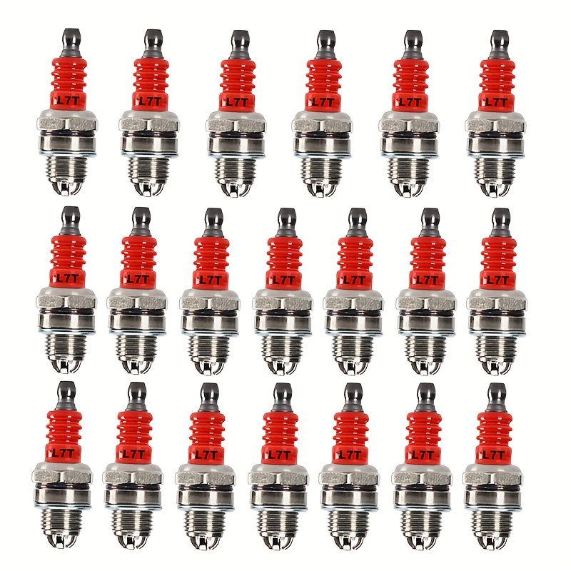 [L7T Spark Plugs] 20pcs L7T Spark Plugs - Red Ceramic 3 Electrodes - Suitable for 2-Stroke Engines, Yard Firm Gasoline Chainsaws And Brushcutters, Hedge Trimmers, Gasoline Blower Replacement Parts, Chainsaw Parts, Garden Tool Replacement Parts
