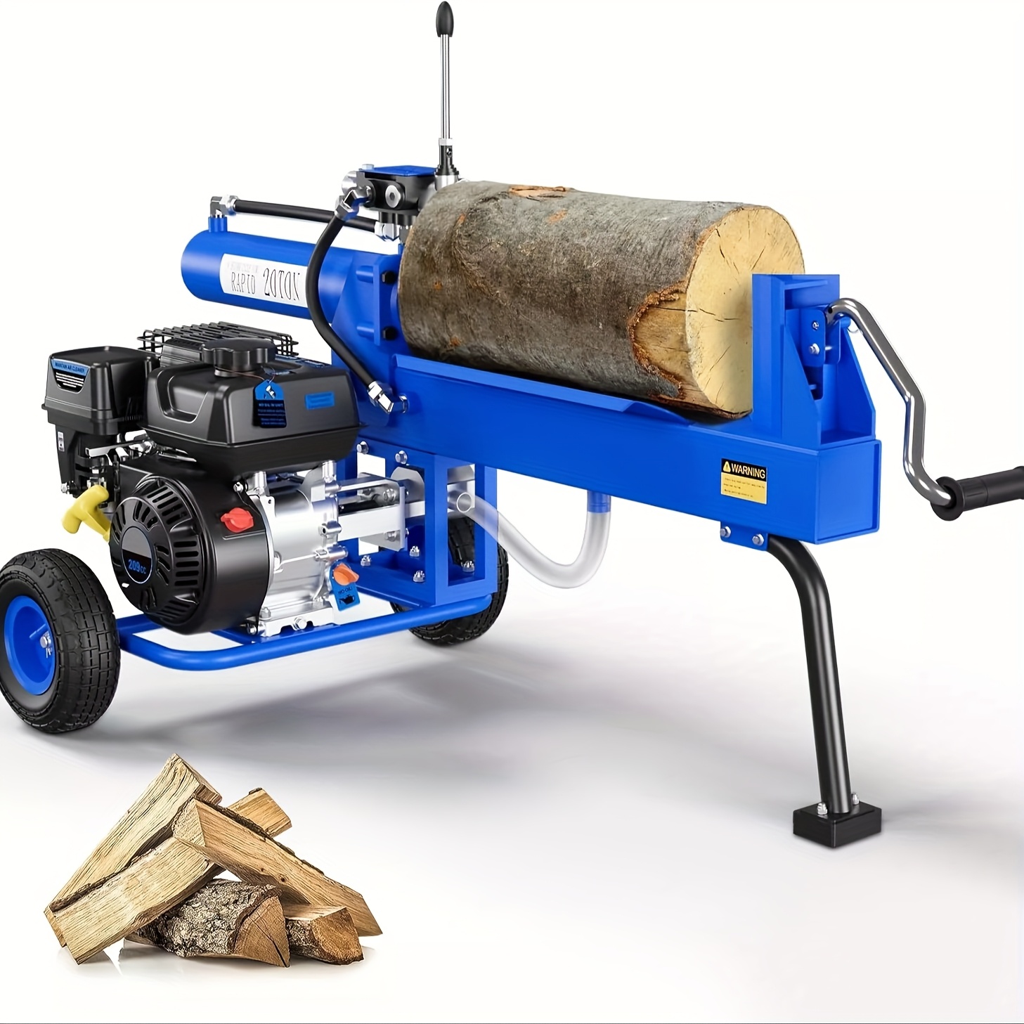 [Portable Log Splitter] 20 Ton Portable Log Splitter with 7HP Engine Hydraulic Pump, Yard Firm Auto Return Function, Horizontal Beam Steel Wedge for Home Forestry Use