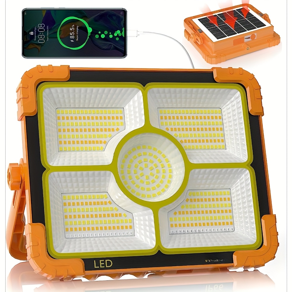 12000mAh Solar-Powered LED Work Light with 466 LED 10000LM Bright Light, 5-in-1 Power Bank, /DC//Off & Mode Switch, Over-Voltage/Over-Heat/Over-Current/Over-Temp, Portable Outdoor Lighting for Camping, Emergency, Construction, Workshop - Heavy-Duty Commercial/Residential Use, Orange & Black, -C Fast Charging, Solar Charging System Included, Solar Charger With Power Bank And Cor, Solar Light, Solar Sensor Light, Solar Panel Light, Solar Wall Light