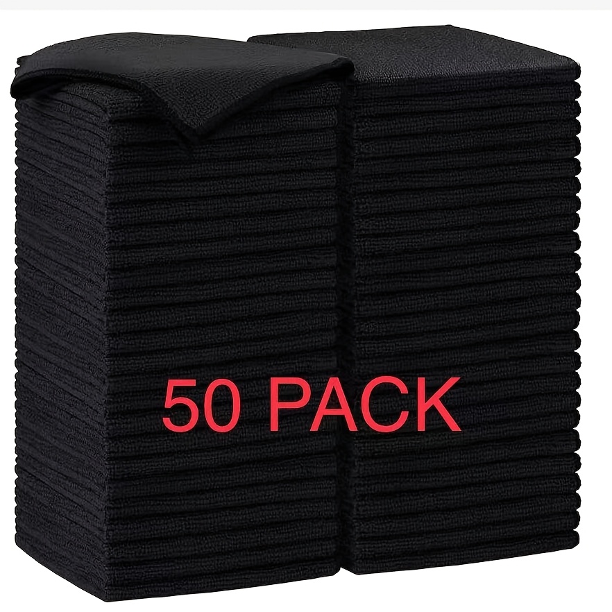 Microfiber Cleaning Cloth-50Pk, Yard Firm Soft Microfiber Towels for Cars, Absorbent Cleaning Rags, Lint-Free Streak-Free Wash Cloths for House, Kitchen, Window, Black