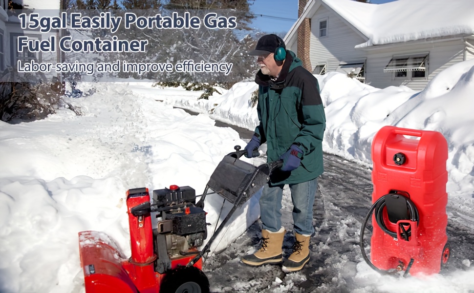 15 Gallon Heavy-Duty Portable Gas Caddy with Manual Siphon Pump & 10ft Hose - Red/Black Durable Plastic Fuel Tank with Ergonomic Handle, Spill-Resistant Design, Safety Cap & Ground-Level Inlet for Lawn Mowers, ATVs, Boats, Cars, Generators - Outdoor Storage Container, Fuel Tank Container with Locking Cap, Metal Ga Can, Jerry Can, Ga Tank