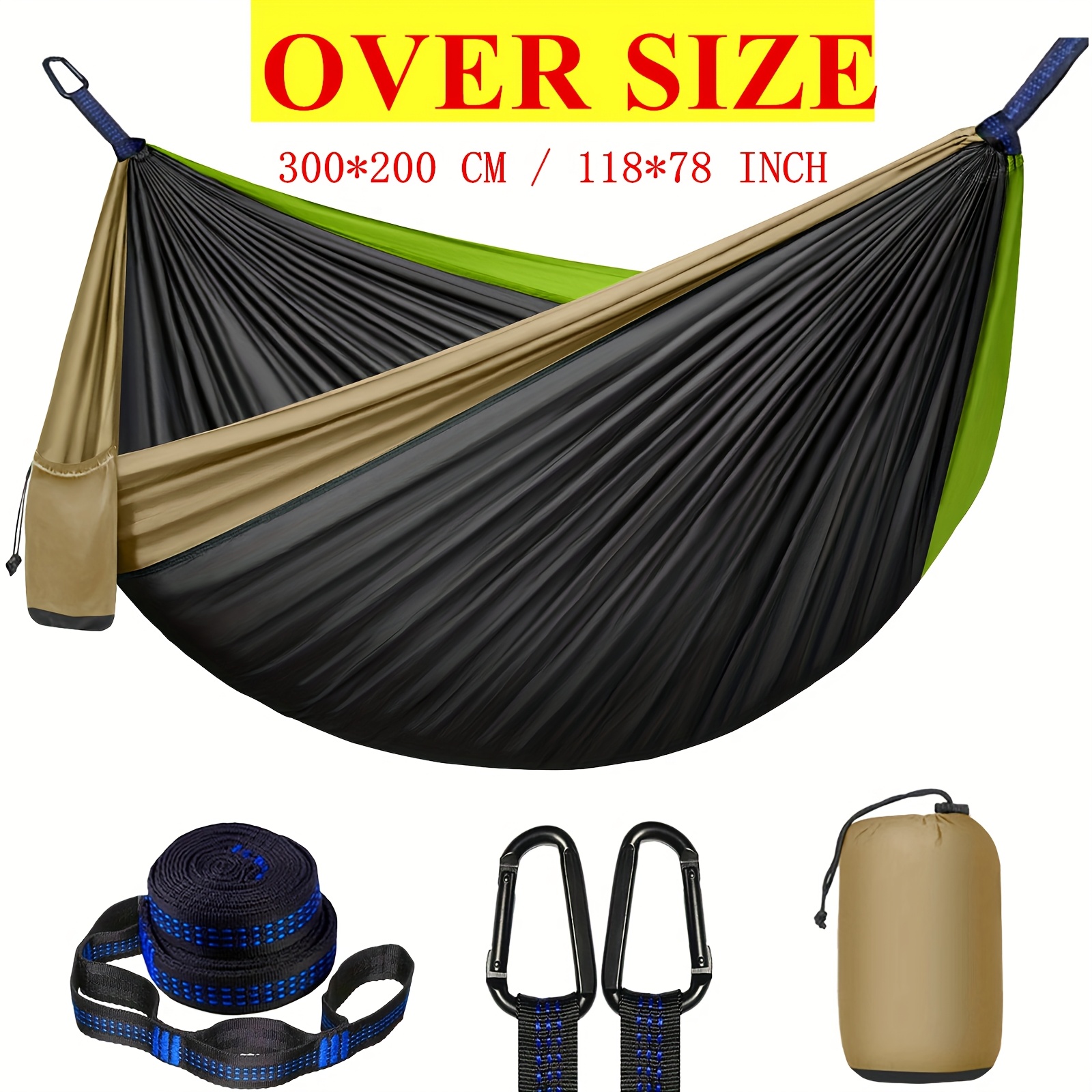 Extra Large Double Camping Hammock, 118.11inch x 78.74inch (118.11*78.74inch), Includes Two 78.74inch Tree Straps, Two Yard Firm D-Shaped Stainless Steel Hooks, and a Storage Bag with 8+1 Rings per Strap, Portable Hammock Made of 210T Nylon Material. Easy to Install, Suitable for Camping - Image 10