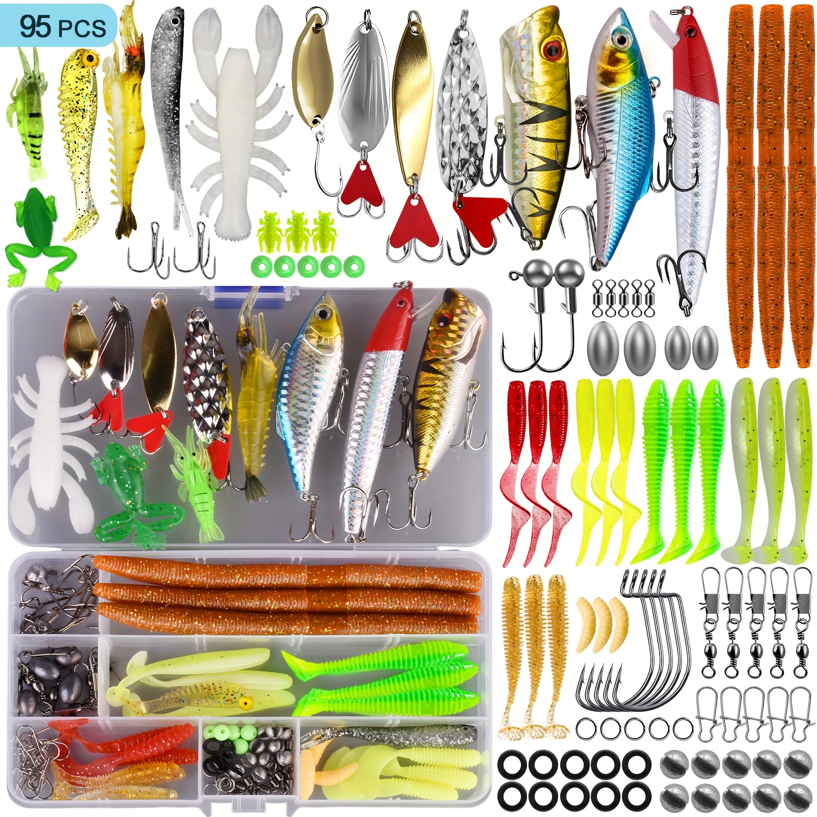 66/95/189pcs of Lure Bait Set Fake Bait Lure Bait Full Set of Sequins Soft Bait Upturned Frog Minnow Bait Combination