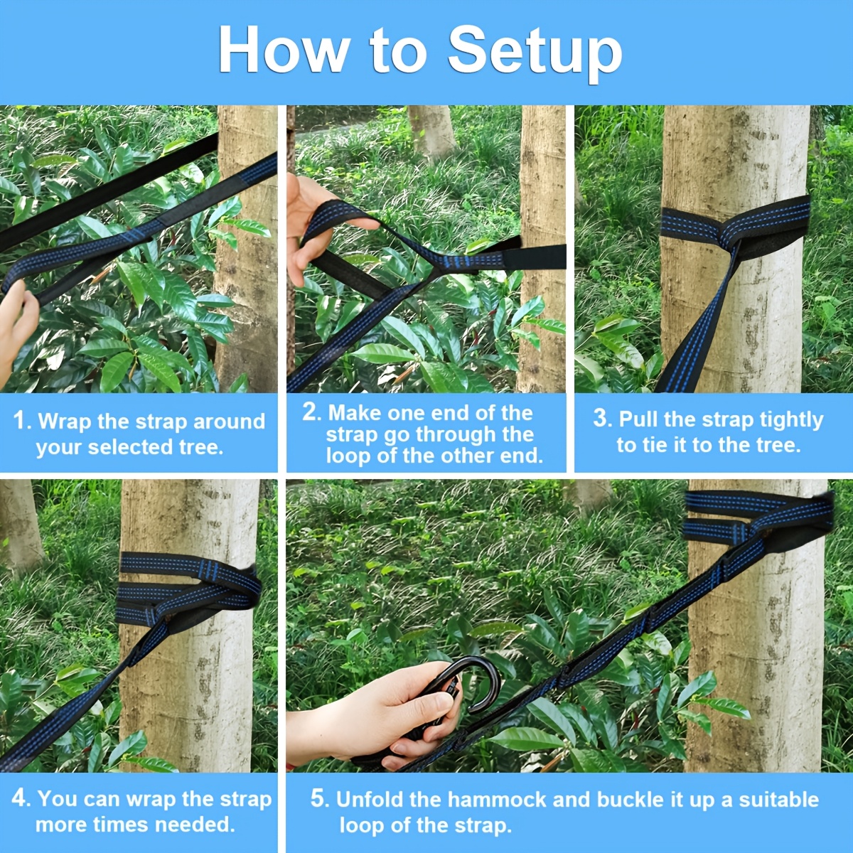 Extra Large Double Camping Hammock, 118.11inch x 78.74inch (118.11*78.74inch), Includes Two 78.74inch Tree Straps, Two Yard Firm D-Shaped Stainless Steel Hooks, and a Storage Bag with 8+1 Rings per Strap, Portable Hammock Made of 210T Nylon Material. Easy to Install, Suitable for Camping - Image 19