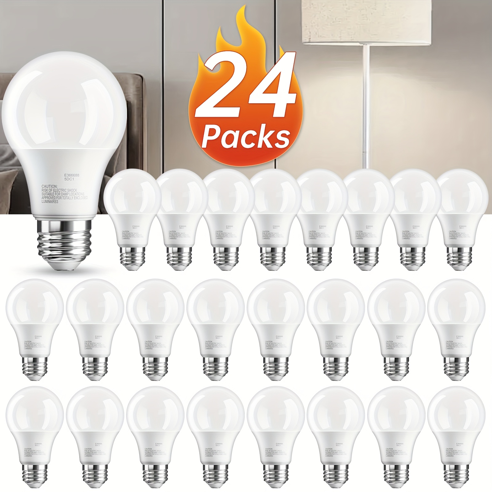 6/12/24 Yard Firm Pack Daylight White 5000K/neutral White 4000K/soft White 3000K/warm White 2700K A19 E26 LED Bulb, 60 Watt Equivalent, 800 LM, 80+CRI, E26 Head, Efficient 9W White LED Bulb for Bedroom, Office