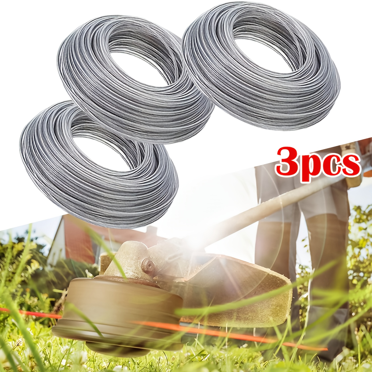 3pcs Steel Wire Core Nylon Trimmer Line, 5/10m (16.40/32.8ft) - 2.0/2.7/3.5mm Diameter, Durable Lawn Mower Cord Replacement for Brushcutter, High-Efficiency Grass Cutter String, Metal Material, Lawn Mower Accessories | Durable Lawn Cord | Metallic Finish