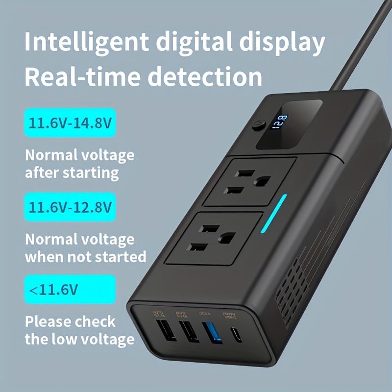 1pc 200W Car Power Inverter/Plug Adapter Outlet Charger DC 12V To 110V Inverter With 1.2A&2.4A USB, 1 QC3.0 USB And 1 Type C Ports