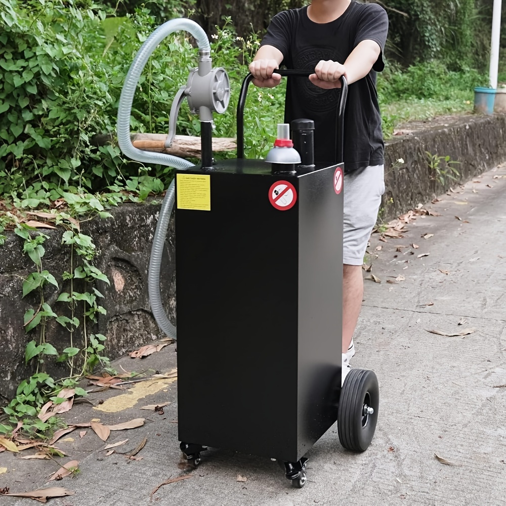 40 Gallon Portable Fuel Caddy With Reversible Rotary Hand Pump - Yard Firm Heavy-Duty Gasoline/Diesel Storage With 4 All-Terrain Flat-Free Rubber Wheels, Ideal For Cars, Boats, Lawn Mowers, ATVs - Black