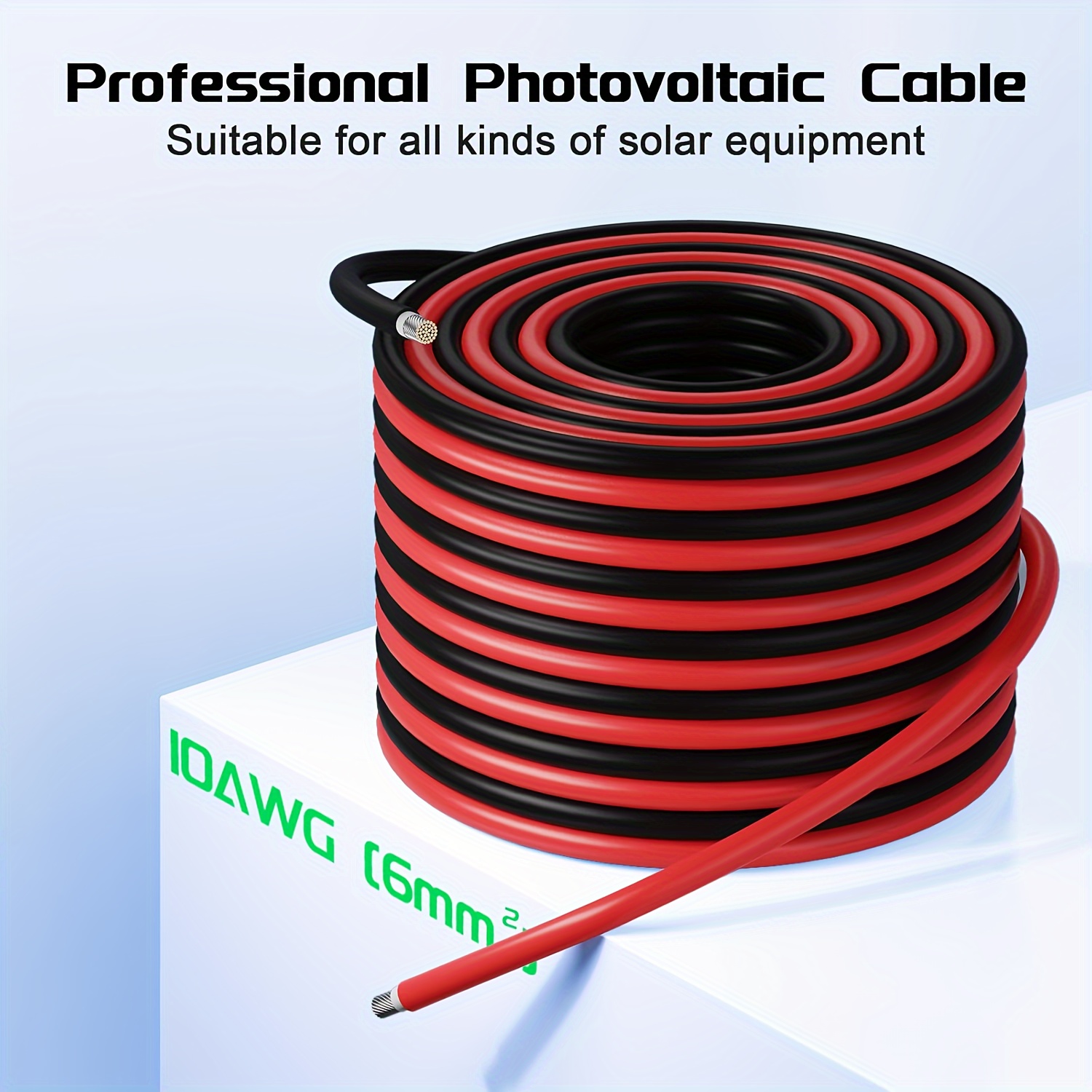 Solar Panel Wire Black Red Kit (30FT/50FT/65FT/100FT), Battery Powered Solar Panel Extension Wire 10AWG (6mm ²) Tin Plated Copper Wire, Suitable For Outdoor Car RV Marine Solar Panels (black+red)