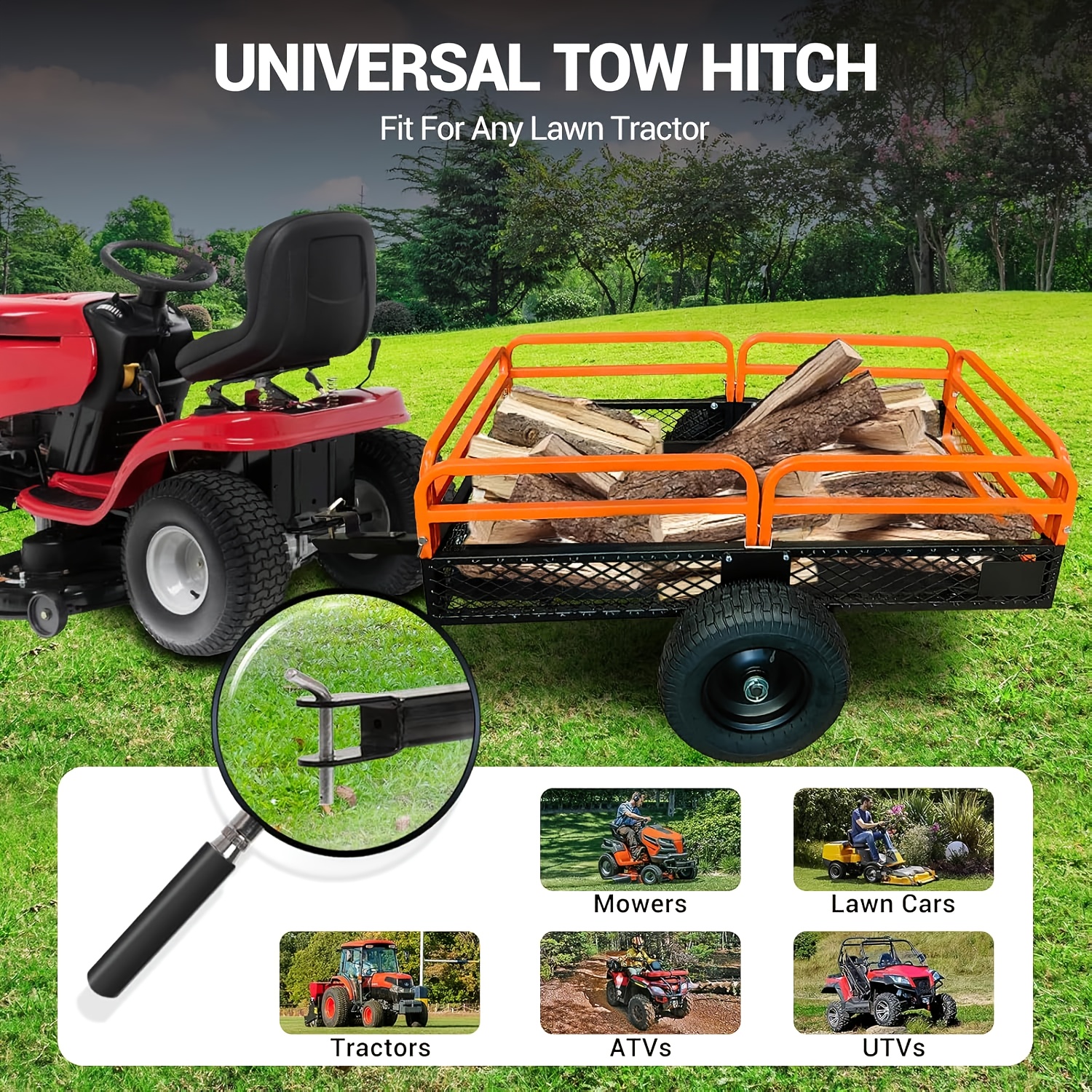 1500 lb Heavy-Duty Steel Dump Truck Trailer - 15 cu ft All-Terrain Utility Cart with Detachable Sides & Hand/Foot Dump, Yard Firm Hitch for ATV/UTV/Lawn Mower/Tractor, Reinforced Frame & Mesh Floor, Easy-Release Mechanism for Yard Work, Farm, Construction, Landscaping, Farm Hauling, Construction Hauling, Rugged Design, Durable Build, Property Maintenance - Image 5