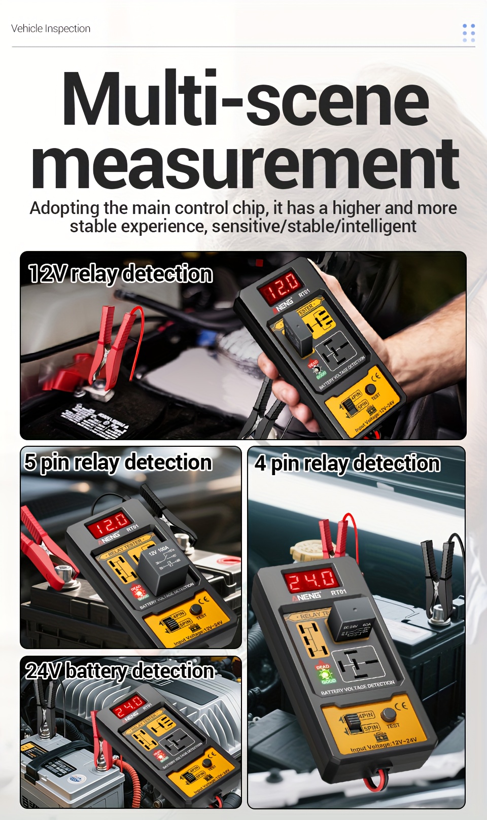 ANENG Automotive relay tester RT01 voltage detector digital display voltage battery 4/ 5-pin relay  12V-24V automotive battery inspection integrated design diagnostic tools No battery, Electrical Testing Tool, Easytouse Tool, Handheld Device, Durable Construction, Precision Instrument, Repair Professionals, Diy Enthusiasts