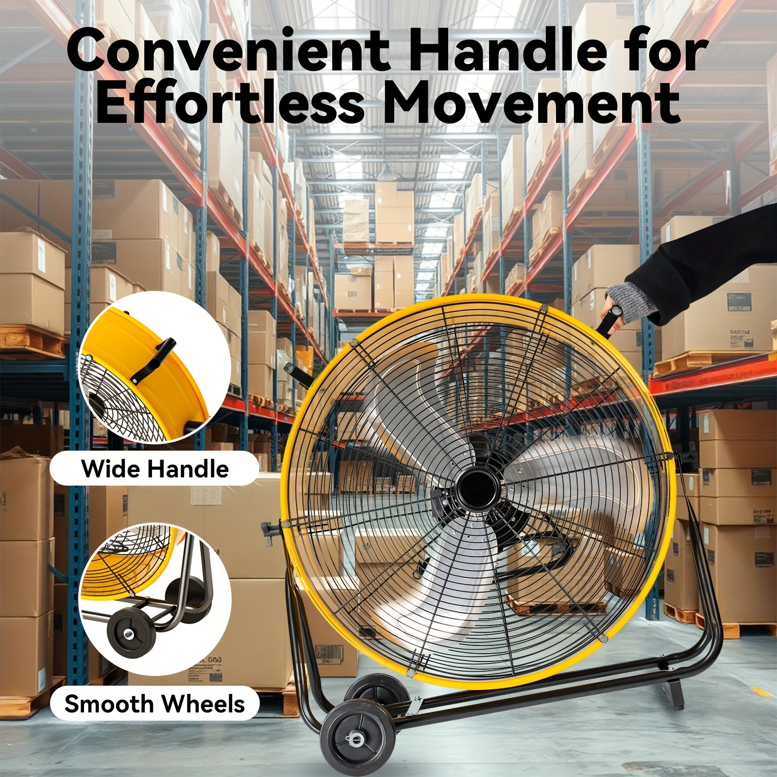 18/24 Inch Floor Fan Pro Regenerative Blowers - Industrial Floor Fan with Handle Caster Ideal for Home Improvemen, High Velocity Metal Drum Fan Commercial, Residential, Warehouse, Covered Patio, Shop, Garage, Barn, 3 Speed 88000 CFM UL Safety Listed