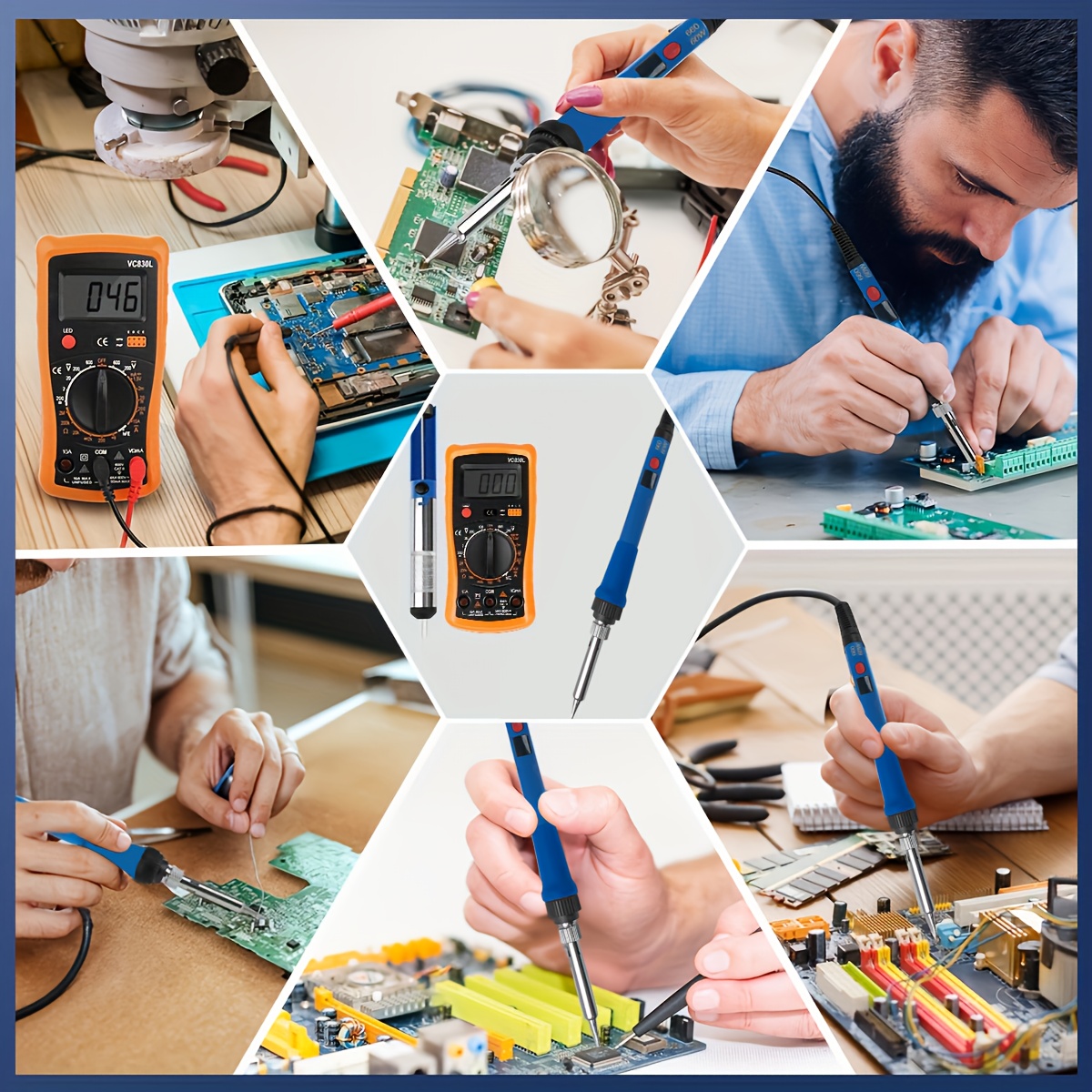 16/19pcs Digital Display Multimeter Soldering Iron Set with Temperature-Regulating Precision Circuit Repair Tool - DIY Hand-Soldering Kit, 110V Plug Powered, Ceramic Heating Element, Pencil Style, US Plug, Includes Soldering Iron, Soldering Wires, Adjustable Heat Shrink Tube, Constant Temperature Soldering Irons for DIY Projects, Soldering Accessories, Soldering Station, Soldering Iron, Soldering Iron Kit, Soldering Gun Kit