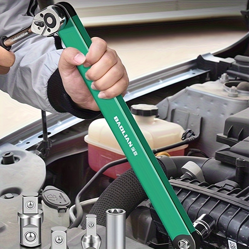 3/8" Yard Firm Ratchet Extension Wrench with 4 Adapters - Extended Handle for Increased Torque, Ideal for Removing Stubborn Bolts, Deep-Reach or Obstacle Avoidance in Tight Spaces. Compatible with Various Sockets/Bits for Automotive, Motorcycle & Equipment Maintenance. Includes Socket Extender Bar and Lever Wrench