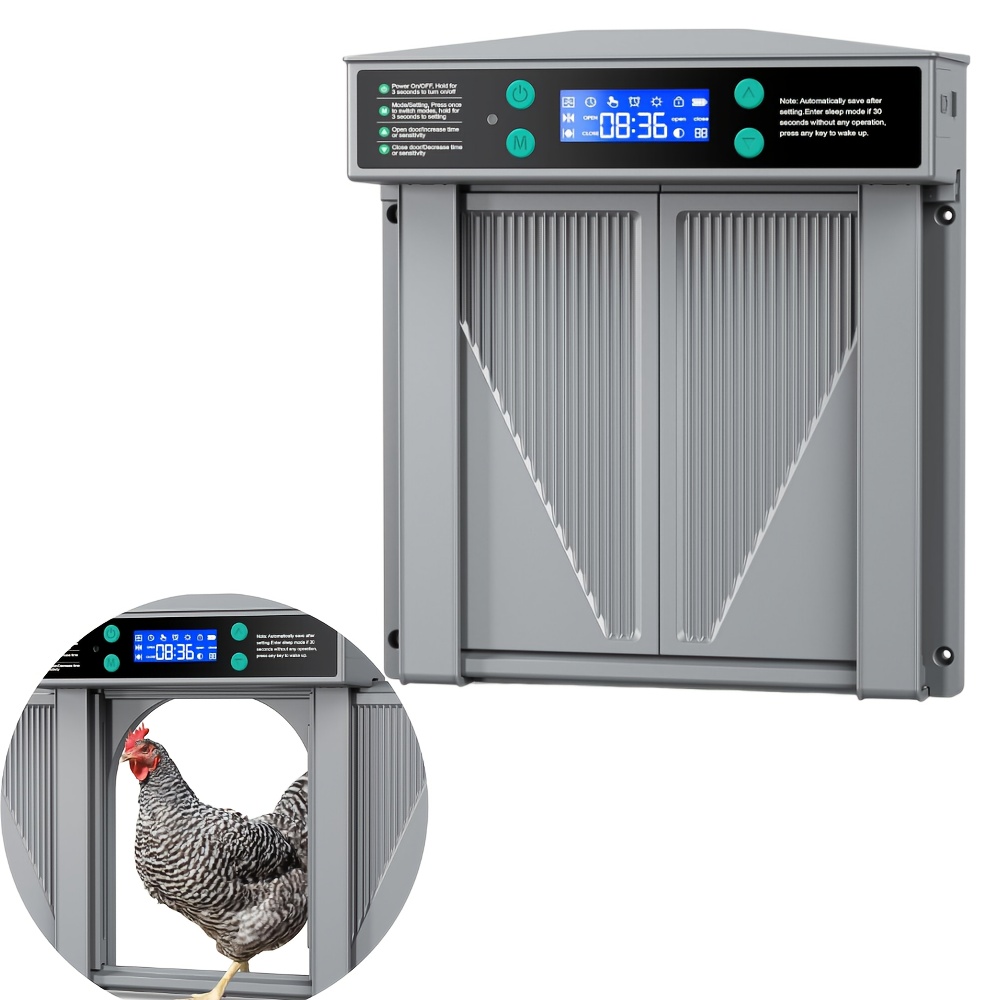 3-in-1 Automatic Chicken Coop Door Timer & Light Sensor - Yard Firm Manual Control, Anti-Pinch Auto Opening & Closing, Easy & Convenient Half-Cover Design for Raising Poultry, Durable Plastic Construction