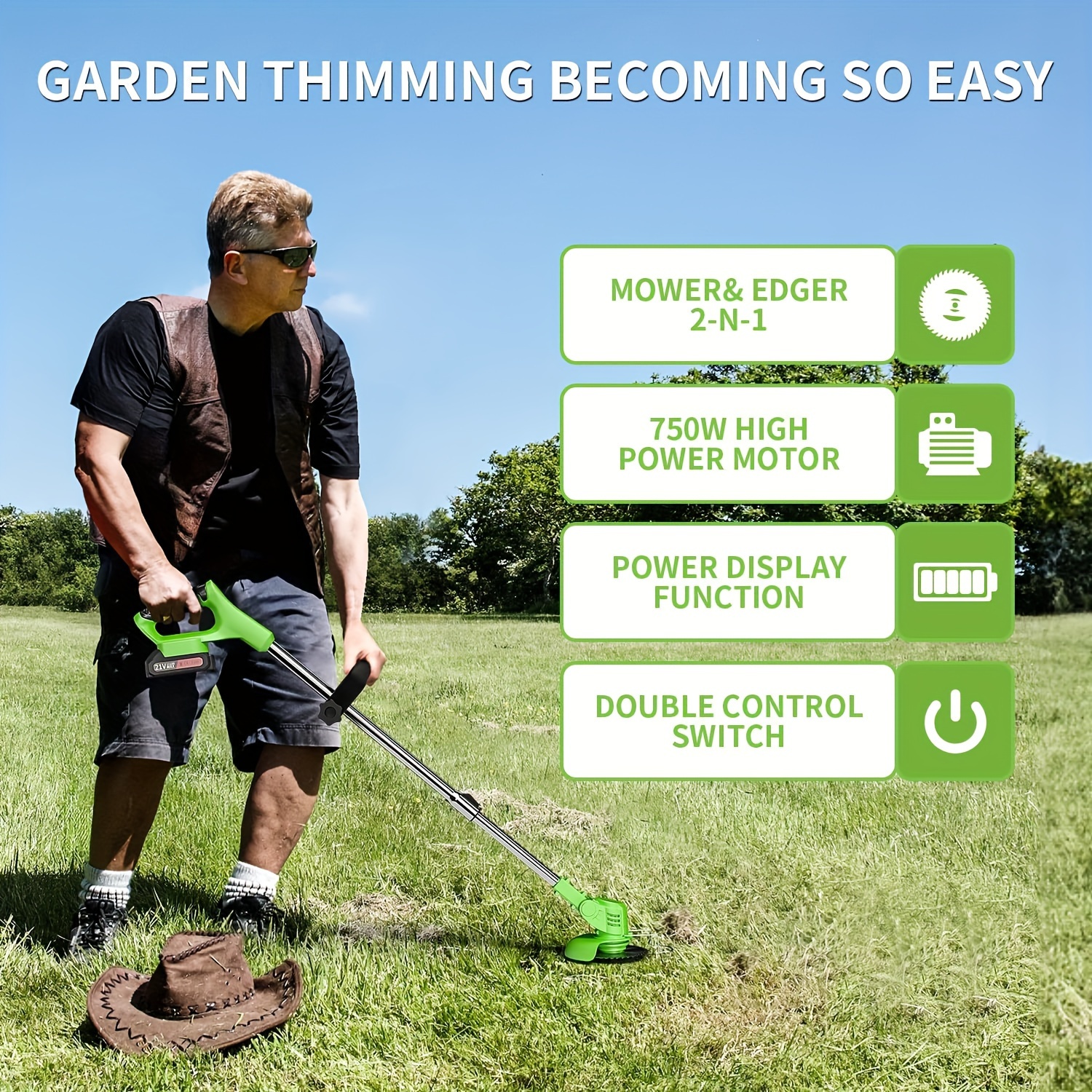 Weed Wacker 24V Brush Cutter Yard Firm, Electric Weed Wacker Cordless String Trimmer With 2 Batteries, Charger, 3 Types Blades, Weed Wacker Battery Powered, Lightweight Battery Weed Wacker - Image 4