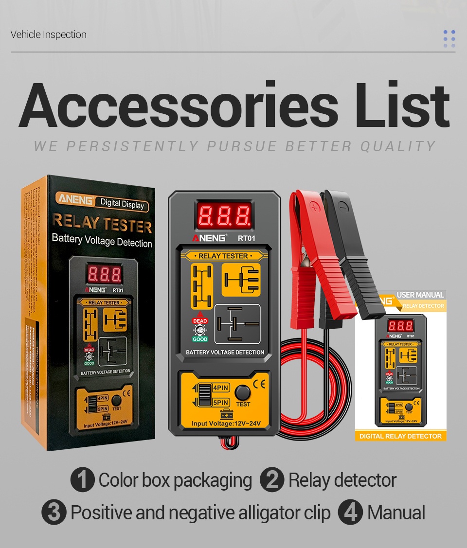 ANENG Automotive relay tester RT01 voltage detector digital display voltage battery 4/ 5-pin relay  12V-24V automotive battery inspection integrated design diagnostic tools No battery, Electrical Testing Tool, Easytouse Tool, Handheld Device, Durable Construction, Precision Instrument, Repair Professionals, Diy Enthusiasts