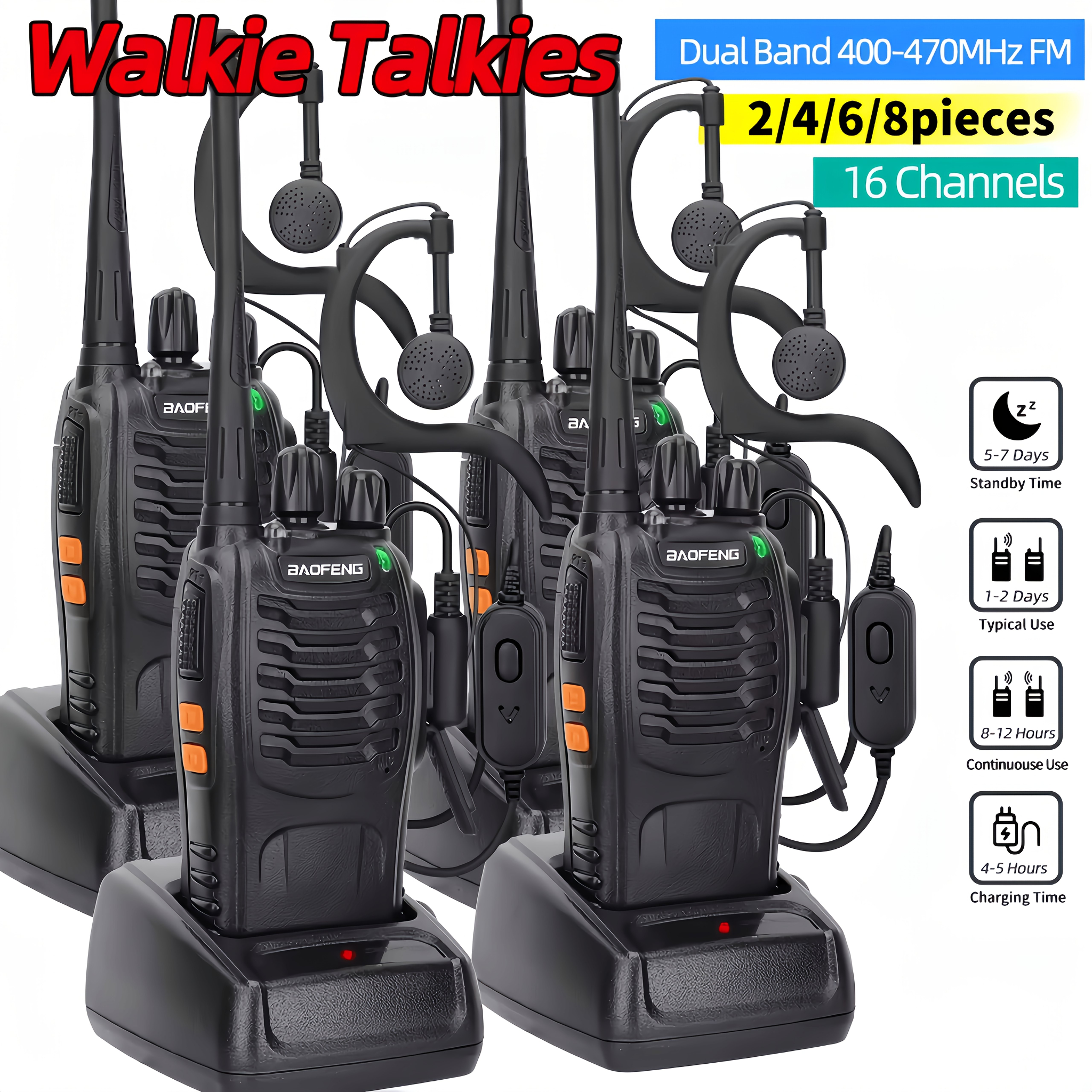 [Walkie Talkie] Walkie Talkie 2/4/6/8-Pack | Yard Firm Portable Handheld Two-Way Radios with 16 Channels, Long-Range UHF Communication, USB Rechargeable, Compact Design for Hunting, Camping, Hiking & Outdoor Adventures, Hiking Essentials, Sleek Radio Design, Durable Radio Build