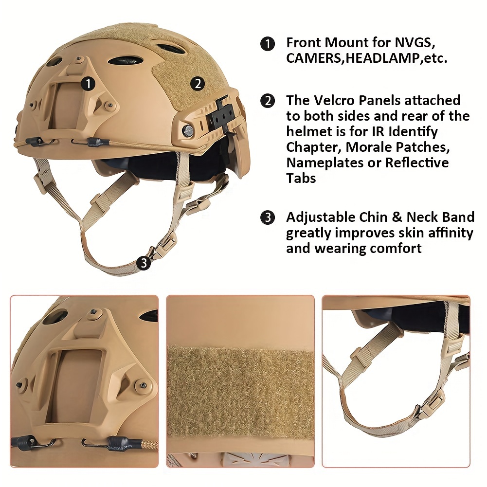 [Tactical Military-Themed] BOOIU PJ-Style ABS Helmet | Adjustable Strap | Ventilated Design | Airsoft and Paintball | Military Style | Adjustable Headgear