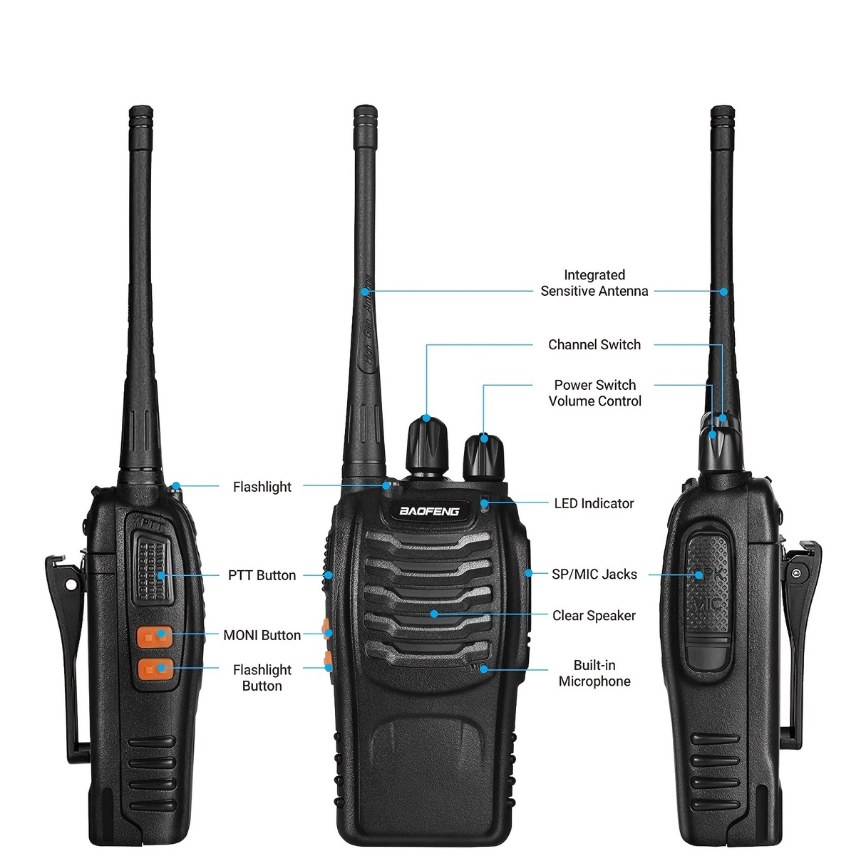 2pcs BAOFENG BF-888S UHF 400-480MHz Amateur Radio Walkie Talkies, 2-Way Handheld Two-Way Radios with, Portable FM/PM Transmission for Adults, Hiking, Camping, Emergency Radio, Boat Radio, Handheld Radio Pouch - Image 2