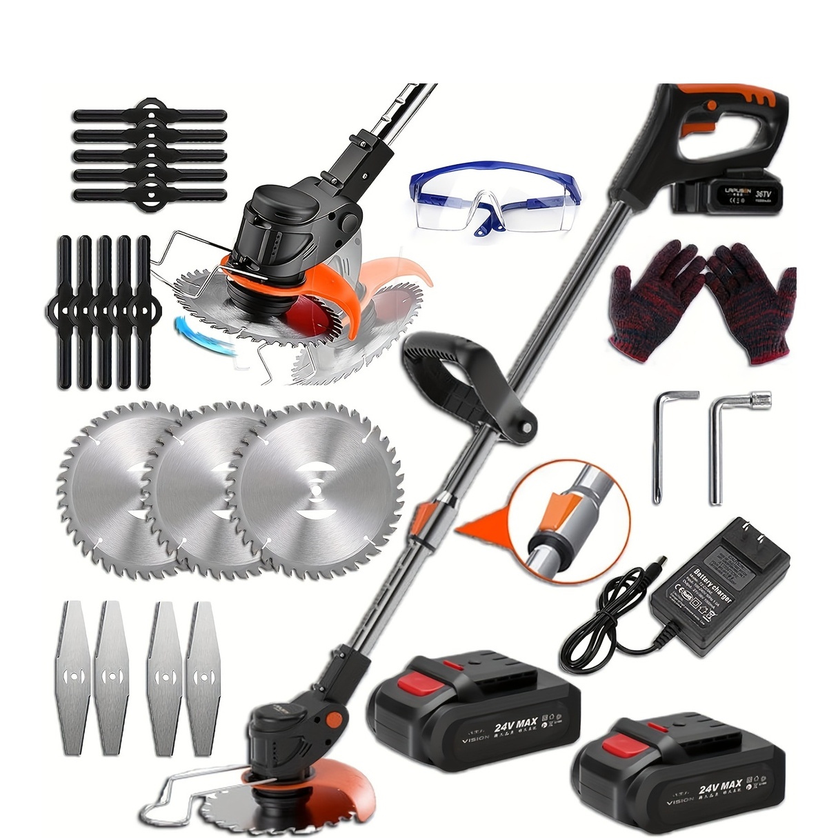 Weed Wacker 24V Brush Cutter Yard Firm, Electric Weed Wacker Cordless String Trimmer With 2 Batteries, Charger, 3 Types Blades, Weed Wacker Battery Powered, Lightweight Battery Weed Wacker