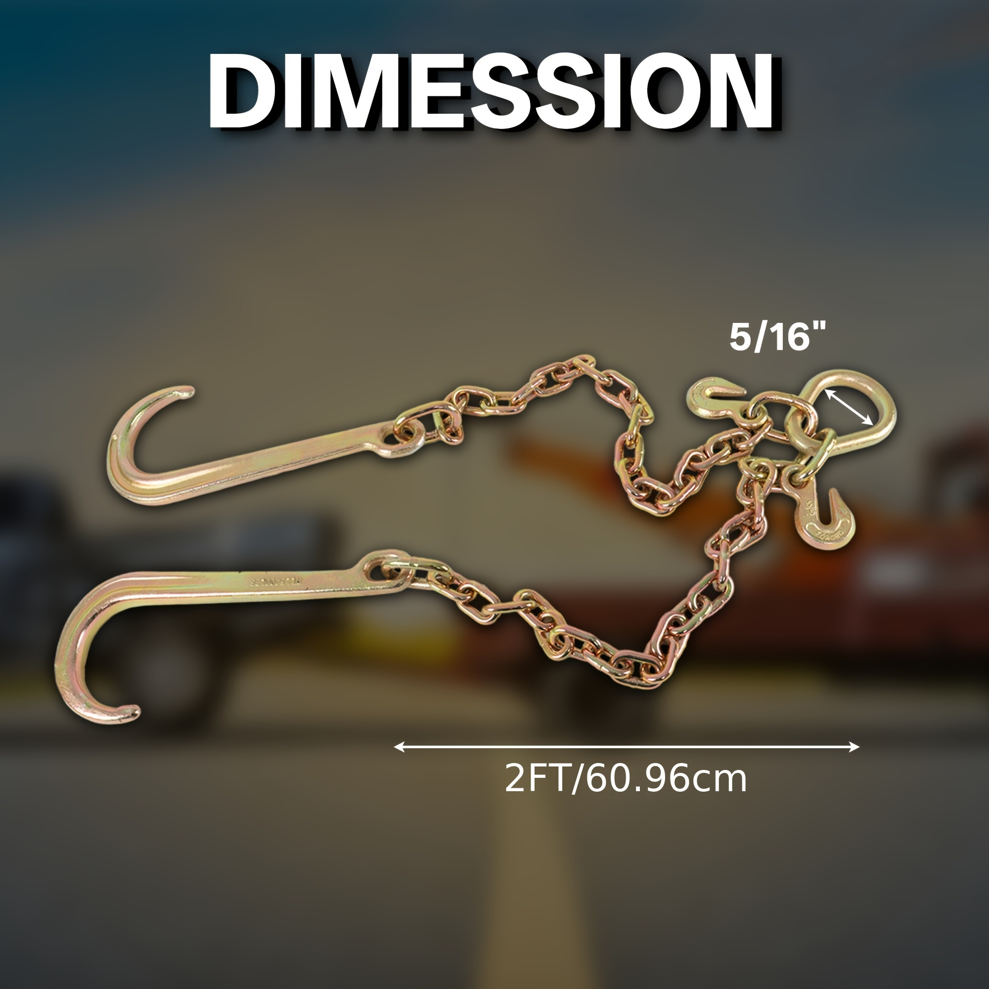 [G70 Grade Reinforcement]5/16''×2' Heavy Duty Trailer Chain Set (with J Hook V-Chain)| Anti-rust Chain For Flatbed Trailer/rescue Vehicle