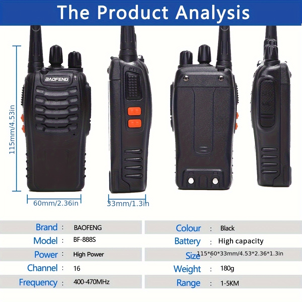 [Baofeng Walkie Talkie] Baofeng Walkie Talkie 2/4/6/8-Pack | Portable Handheld Two-Way Radios with 16 Channels, Long-Range UHF Communication, USB Rechargeable, Compact Design for Hunting, Camping, Hiking & Outdoor Adventures, Hiking Essentials, Sleek Radio Design, Durable Radio Build